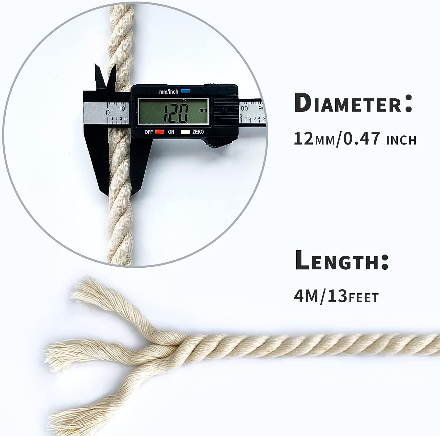 Detalle 2 de Cotton Rope 12mm Thick White Macramé Rope 4m