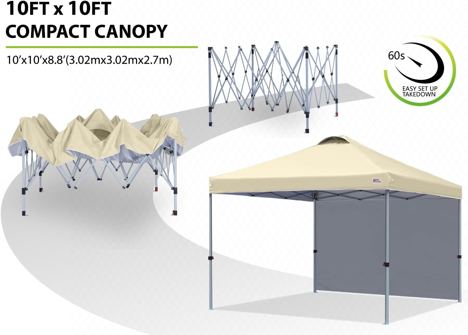 Detalle de MASTERCANOPY Durable EZ Pop-up Gazebo Tent with 1 Sidewall (2.5x2.5M, Black)