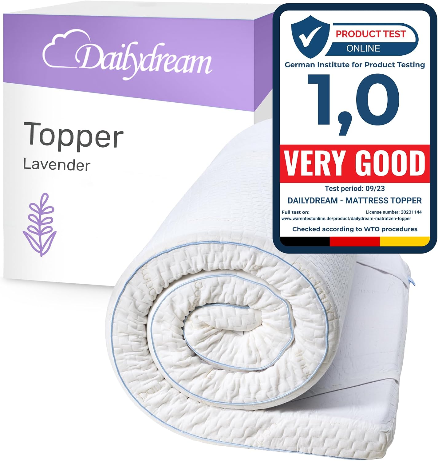 Detalle de Dailydream D006Lavendel_BE Model S Memory Foam Mattress Topper, 90 x 200 cm