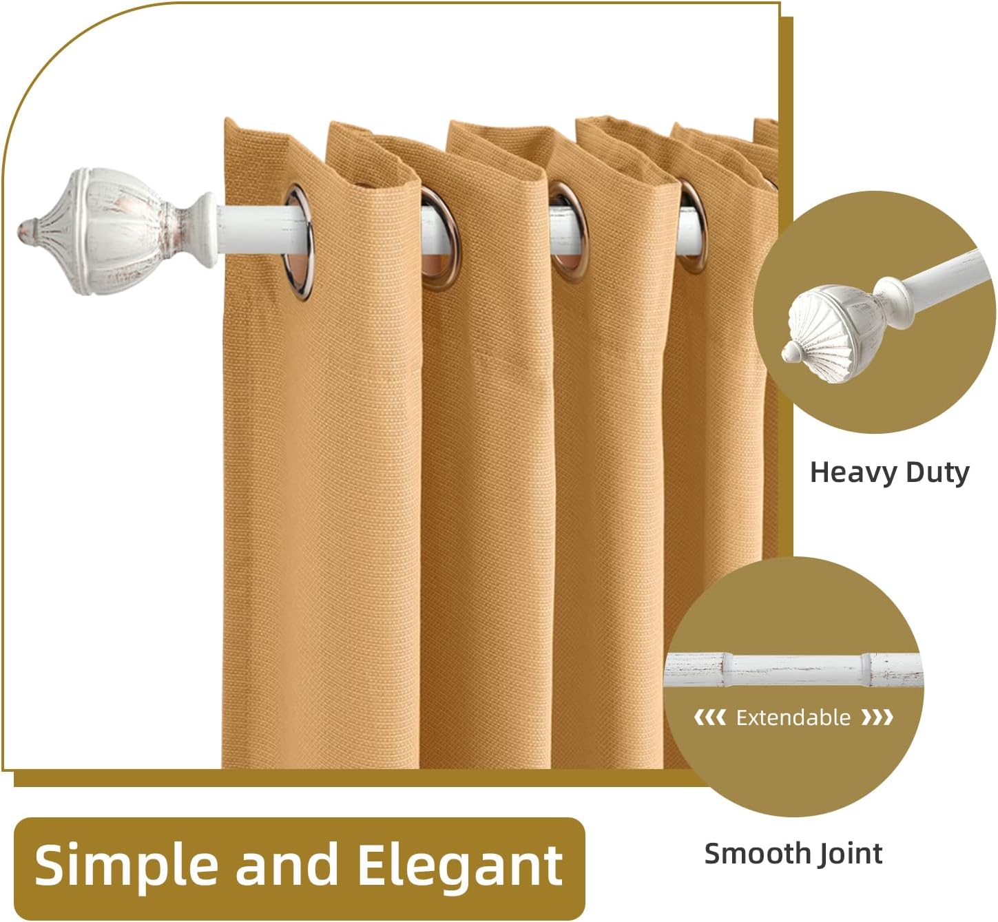 Detalle de Curtain Poles 25mm White seamless extendable rod, 70–120 cm