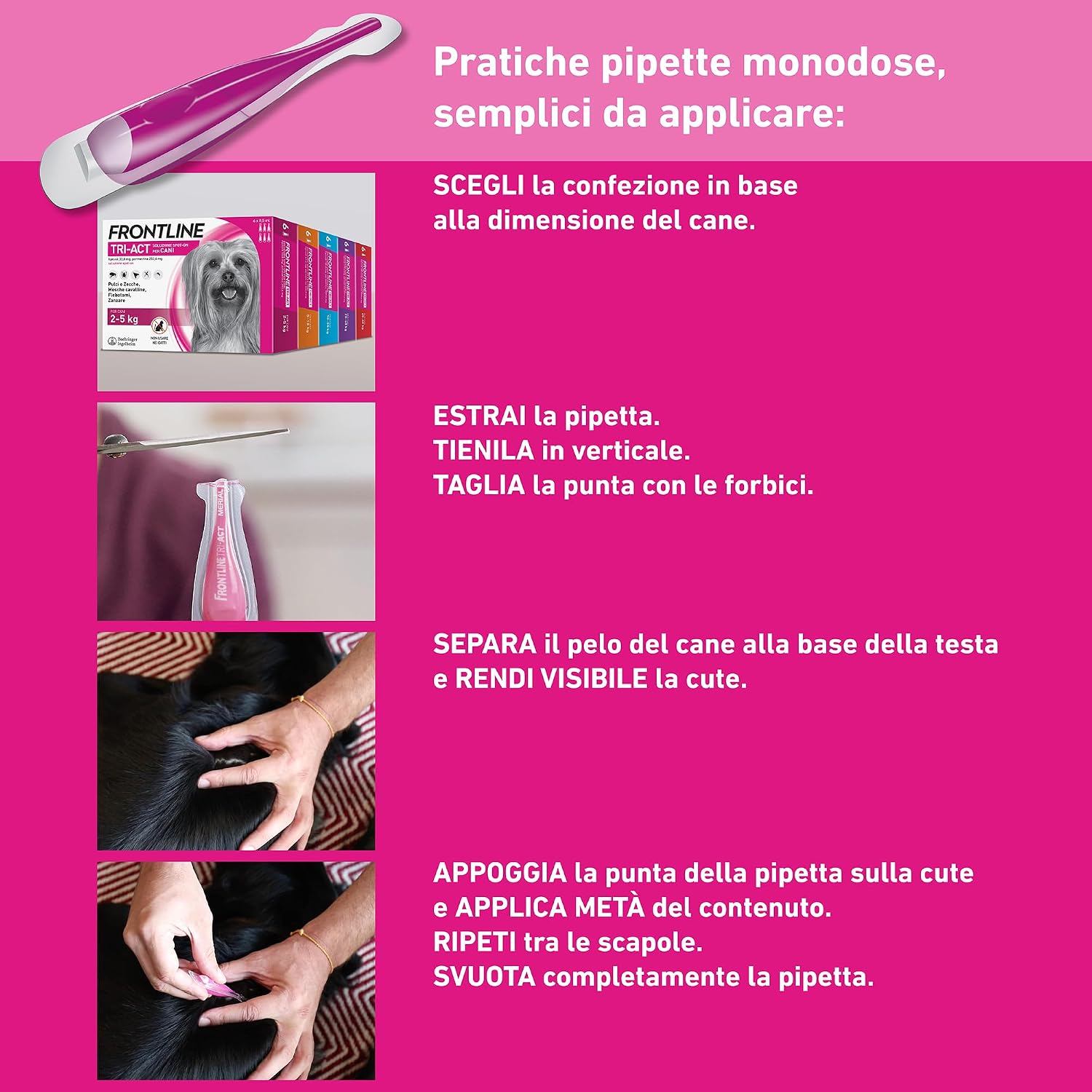 Detalle de Frontline Tri-Act x3 Antiparassitario Cani 5-10 Kg – Protezione contro pulci, zecche, zanzare e flebotomi