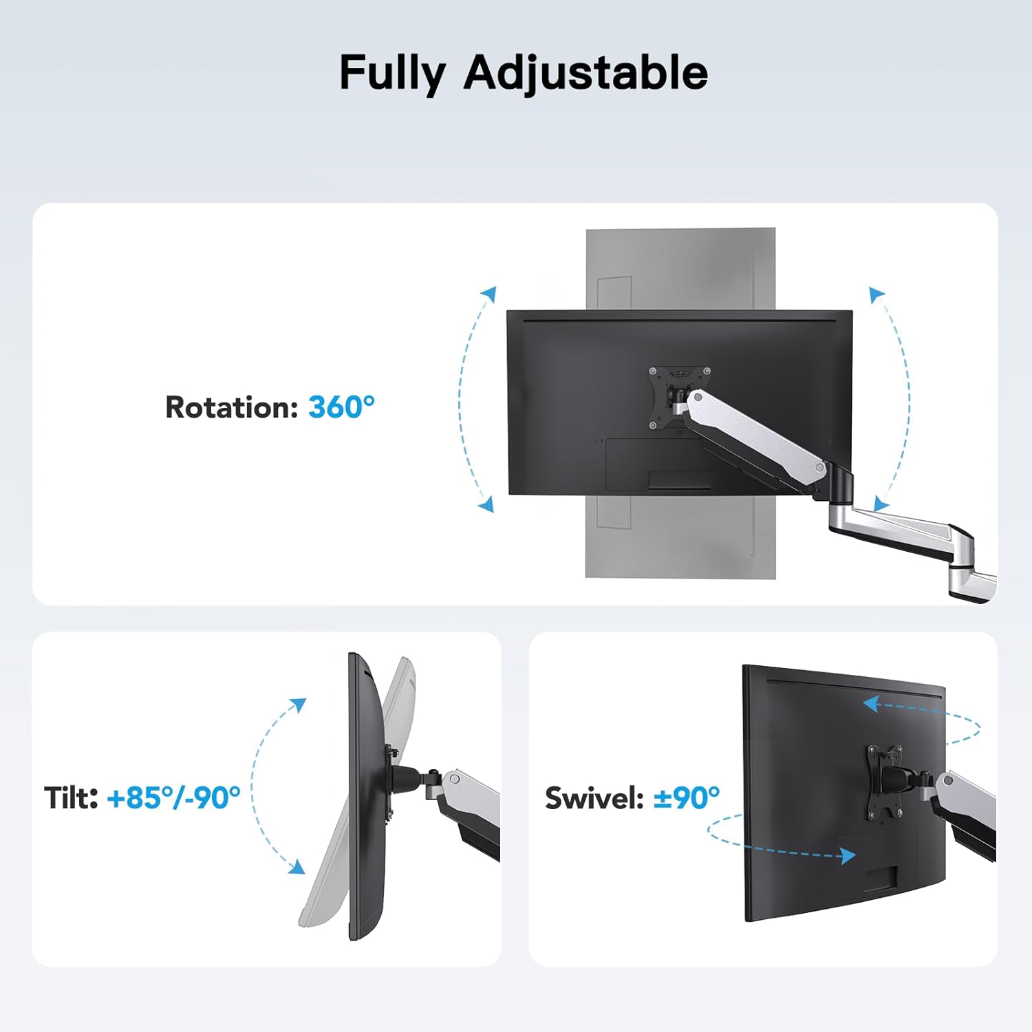 Thumbnail 3 de HUANUO Supporto per Monitor Triplo con Braccio a Gas per Schermi Curvi 13–32