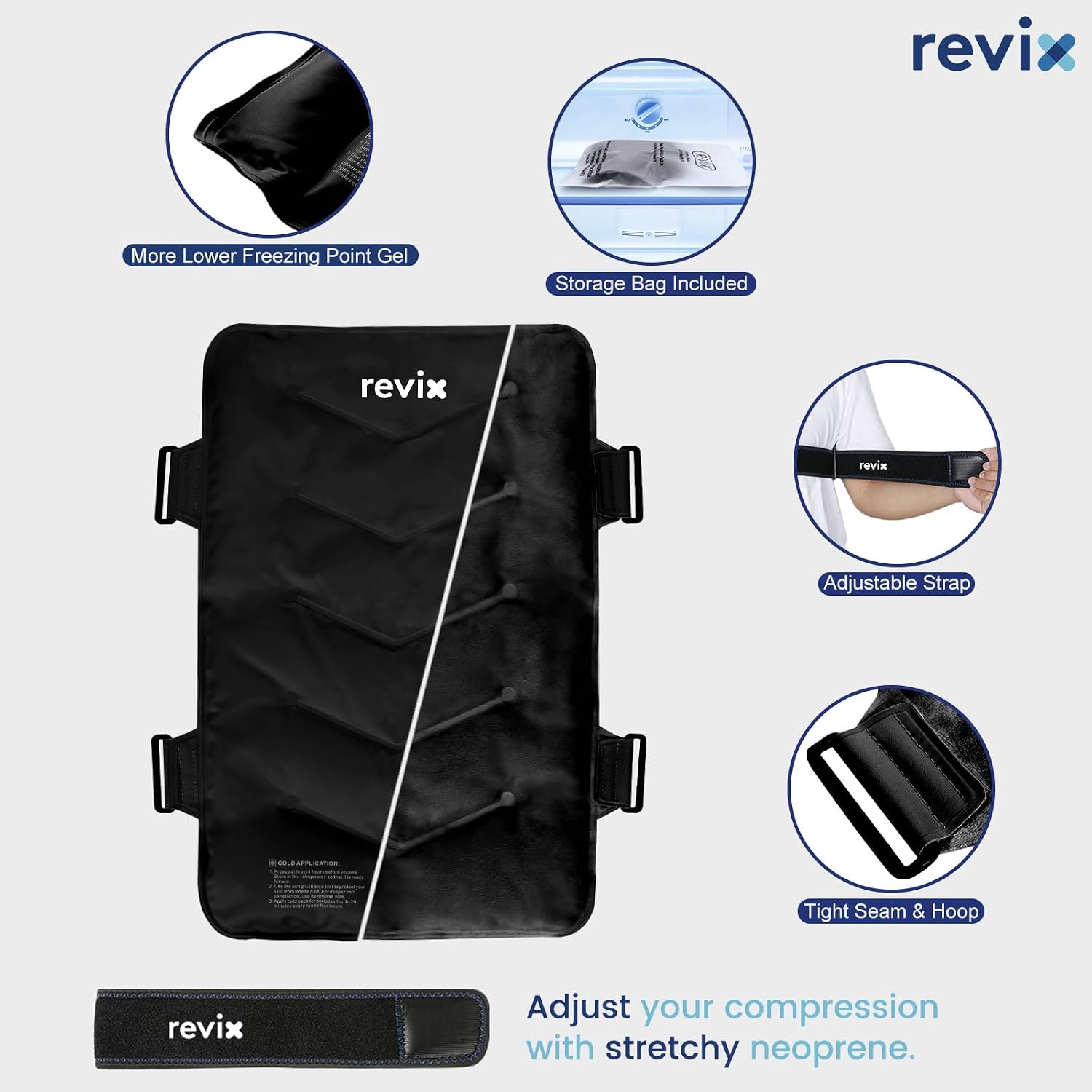 Thumbnail 4 de REVIX REX119-BLK Extra Large Gel Ice Pack Wrap, 13” x 21” Full-Back Coverage