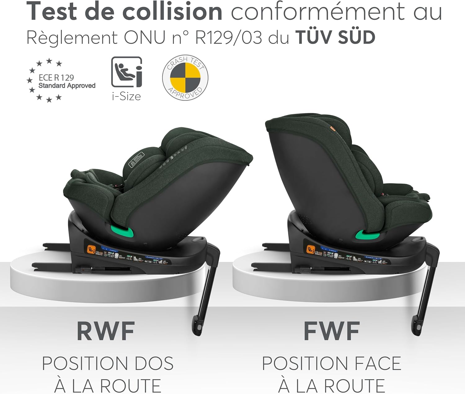 Thumbnail 1 de KikkaBoo Siège Auto Bébé 0 à 36 kg i-SECURE, i-Size ISOFIX, Pivotant 360°, Vert Armée