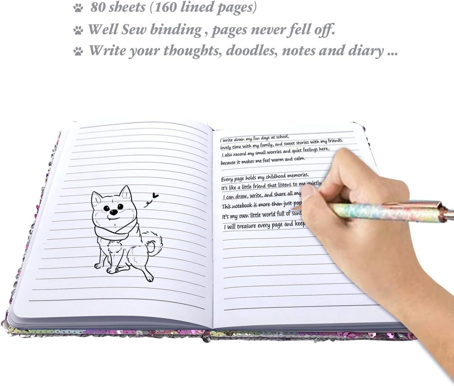 Detalle 2 de GINMLYDA Reversible Sequin Notebook, 8.5 x 5.5 Inches, 160 Lined Pages