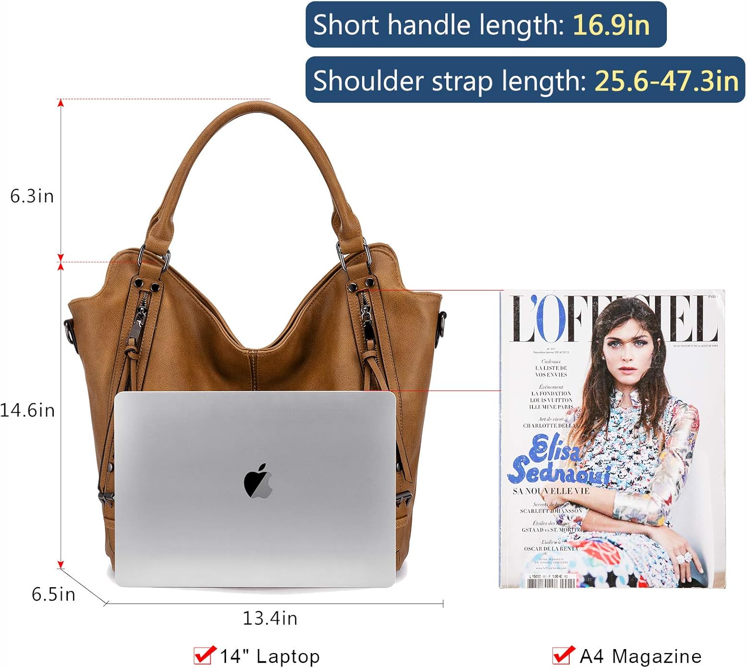 Thumbnail 1 de Realer Sac à main bandoulière femme en cuir PU brun clair avec 2 pièces
