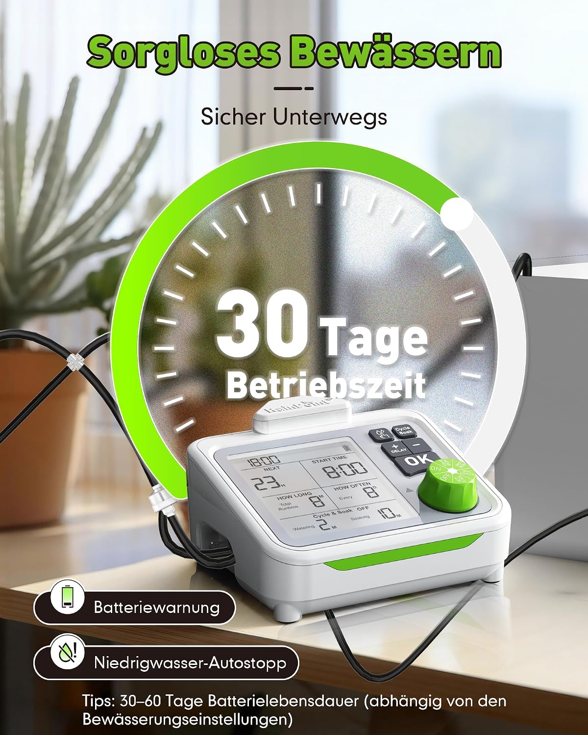 Detalle de RAINPOINT Bewässerungssystem für Zimmerpflanzen – automatisches Tropfbewässerungskit für bis zu 20 Töpfe mit Zyklus- & Einweichmodus