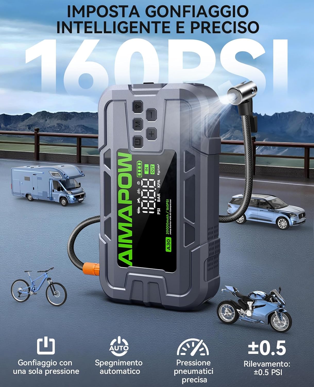 Thumbnail 2 de AIMAPOW Avviatore Emergenza Auto 8000A con Compressore 160PSI e Booster Batteria 12V (A30)