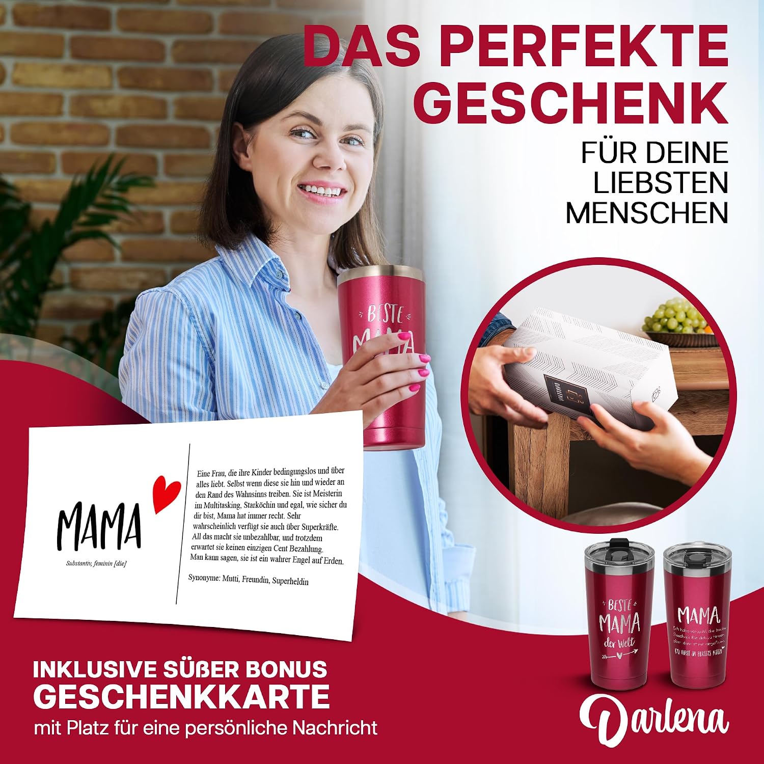 Thumbnail 2 de Darlena Thermobecher Beste Mama (Lustig) – 500 ml, Geschenkbox inkl. Edelstahl-Strohhalm