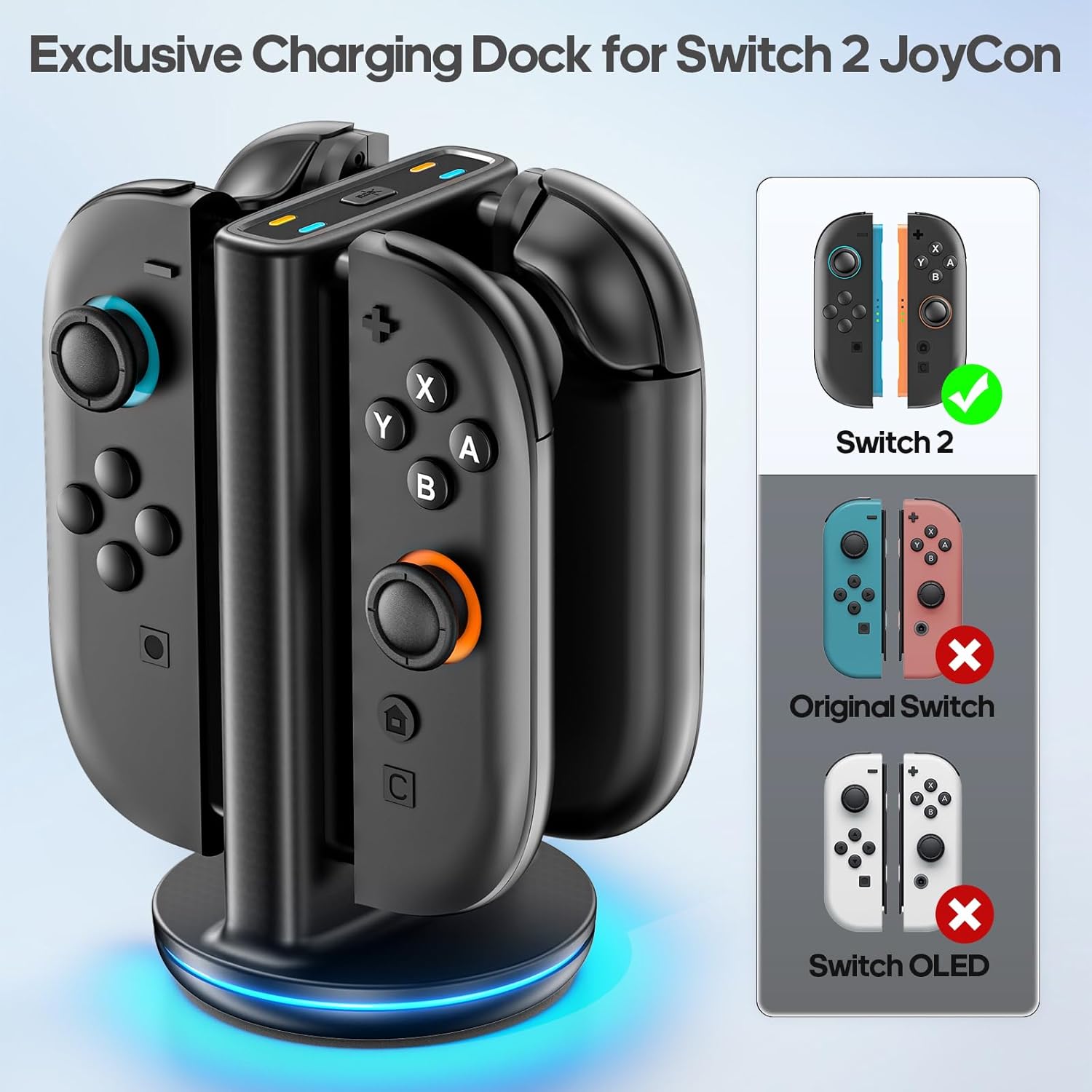 Thumbnail 2 de Rysker Switch 2 Controller Ladestation für JoyCon 2 – Magnetladegerät mit 9 RGB-Modi