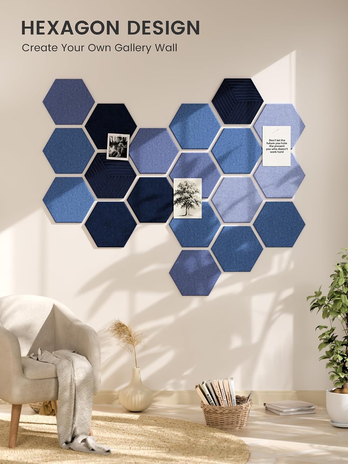 Thumbnail 6 de Fluxynara 10-Pack Hexagon Felt Bulletin Boards, Denim Mist, 50 Adhesive Tabs