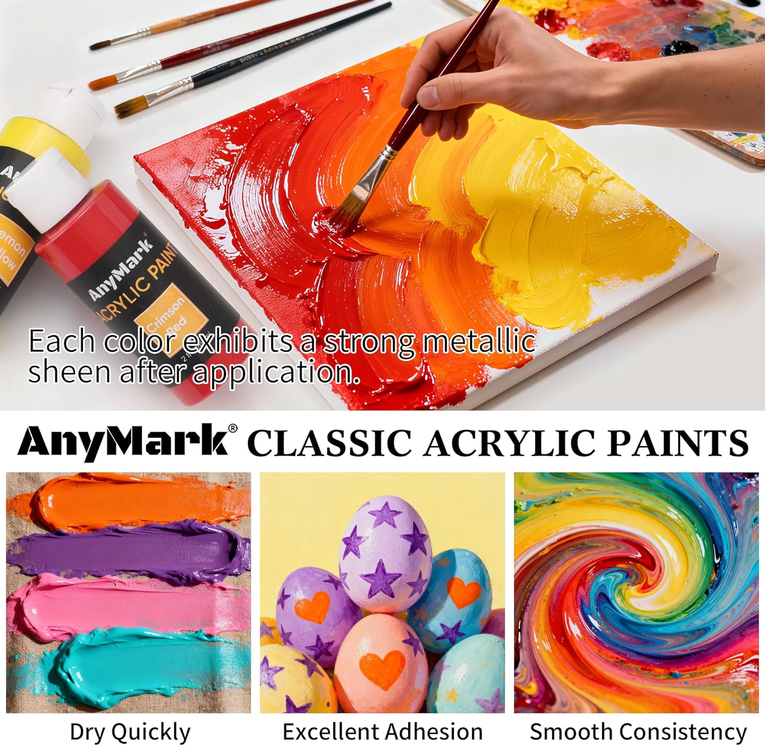Thumbnail 4 de AnyMark Peinture Acrylique – Ensemble de 48 couleurs classiques avec 12 pinceaux et flacons de 60 ml