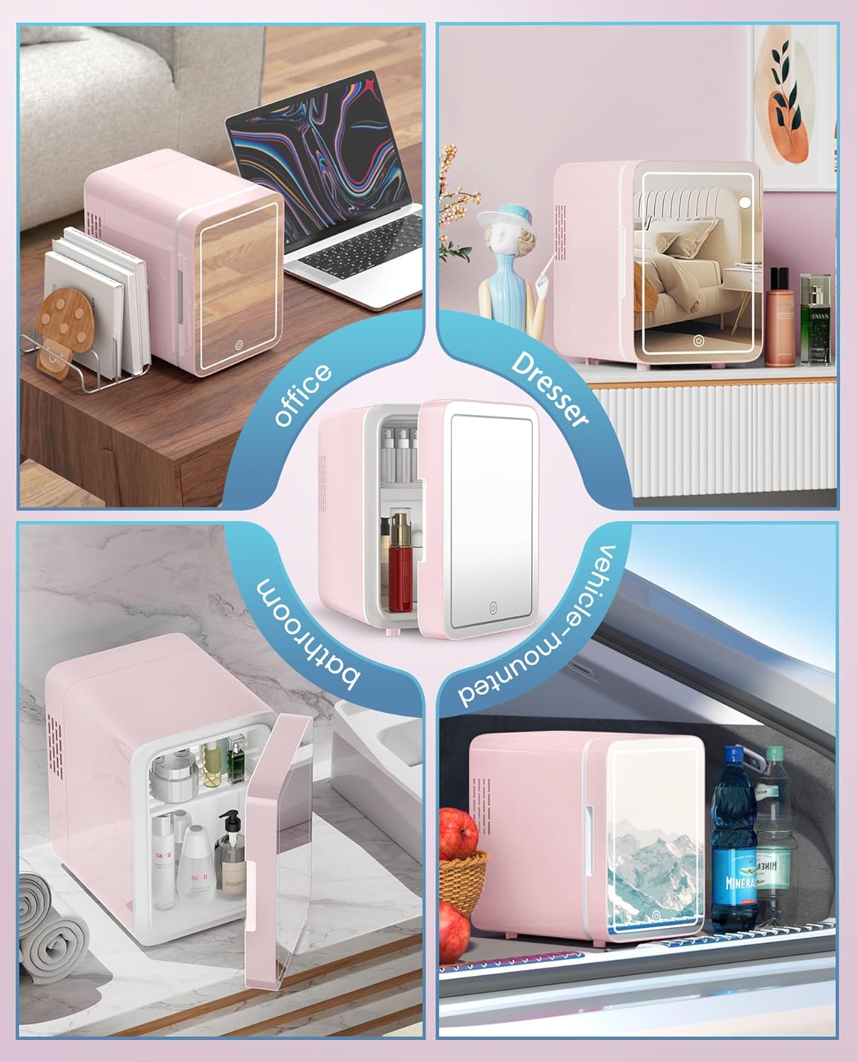 Thumbnail 6 de CUTIEWORLD Skincare Fridge with Dimmable LED Mirror (4L) in Pink