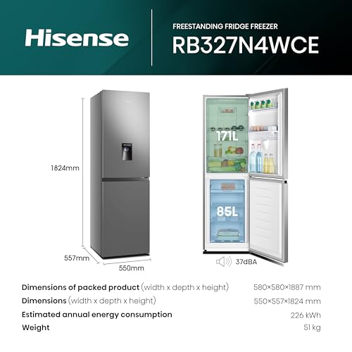 Detalle de Hisense RB327N4WCE 55cm Freestanding Fridge Freezer (256L) with Total No Frost