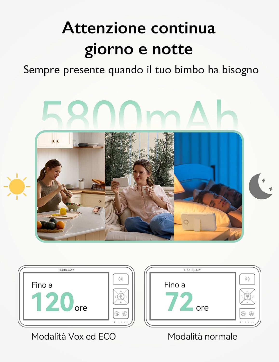 Thumbnail 4 de momcozy Baby Monitor 5.5" Full HD 1080P con 2 telecamere, schermo diviso e batteria 5000mAh (senza WiFi)