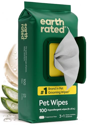 Earth Rated Lingettes hypoallergéniques pour Chiens – Nettoyantes et Anti-odeurs, sans parfum, 100 lingettes