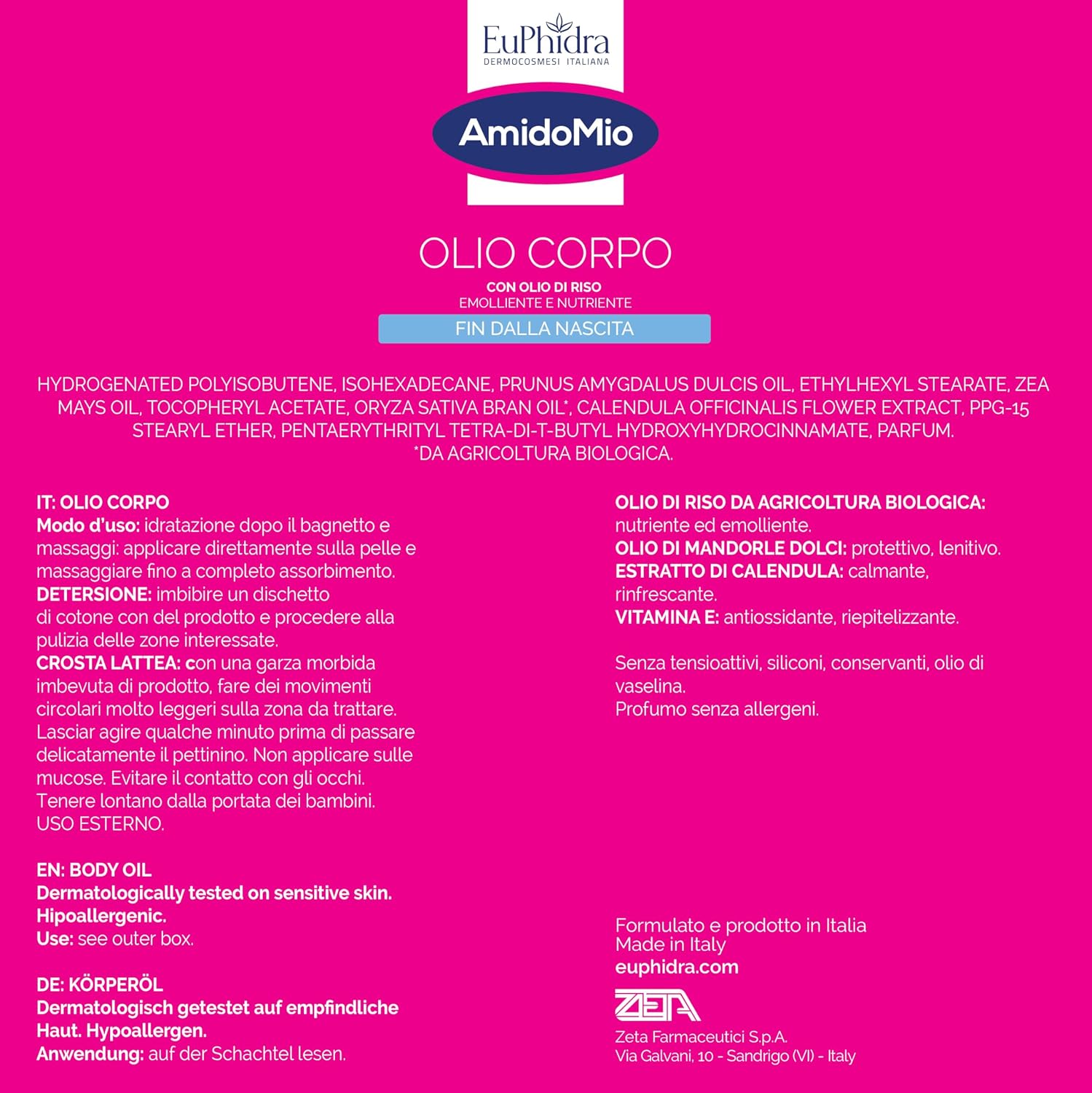 Detalle 2 de Euphidra AmidoMio Olio Corpo 200 ml – Detersione leggera e idratante per neonati e adulti