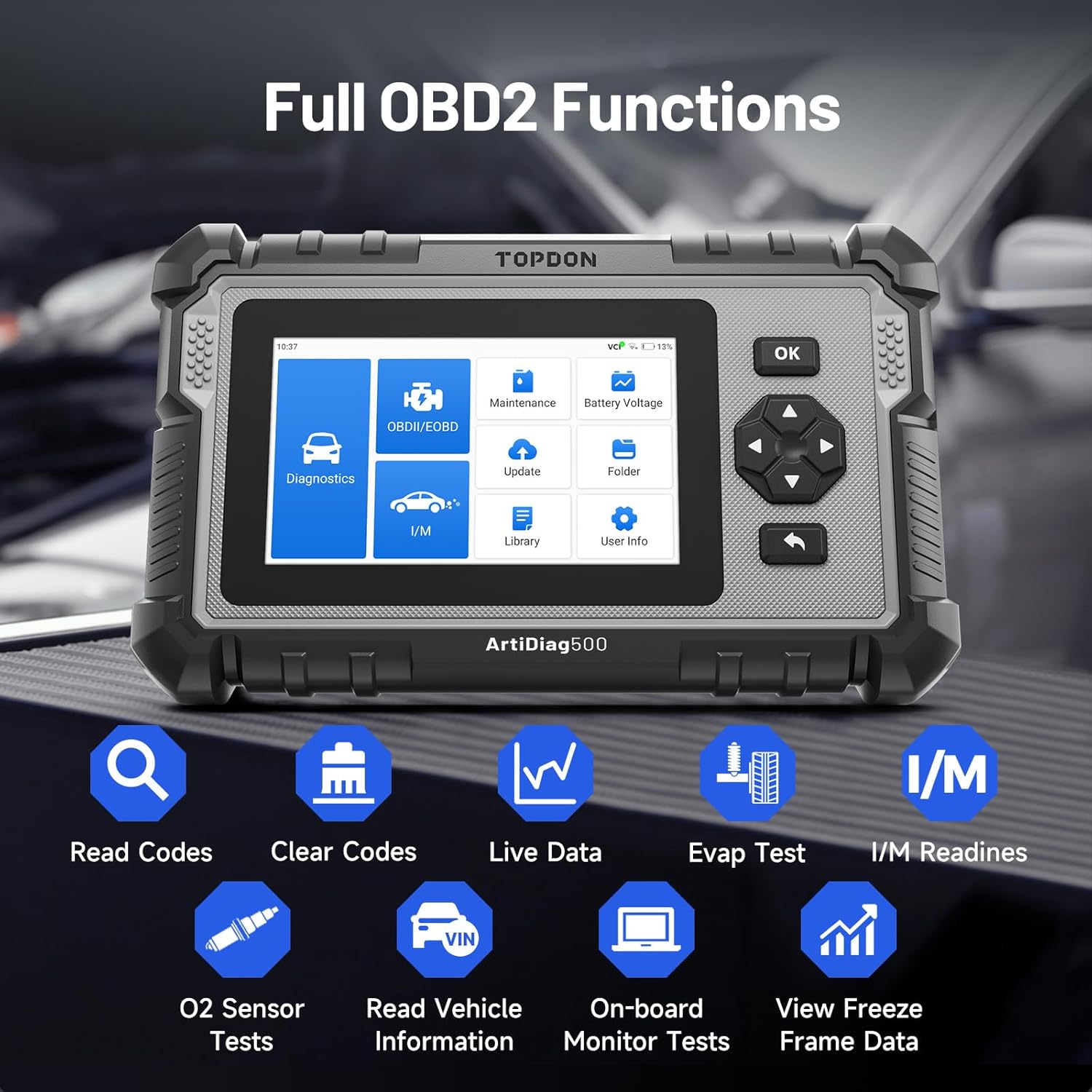 Detalle de TOPDON ArtiDiag500 OBD2 Scanner: 4‑System Diagnostic Tool with Life‑Free Updates