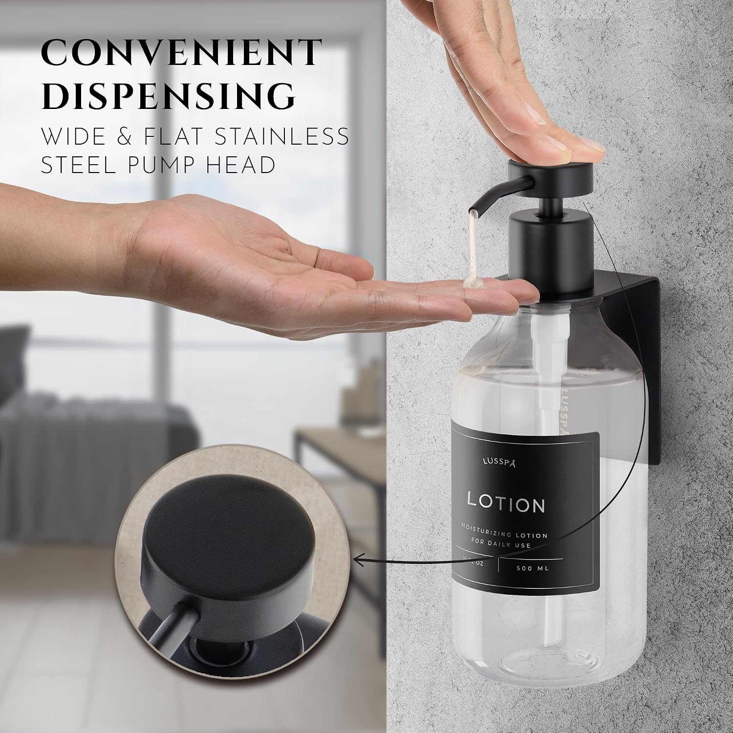 Detalle de LUSSPA 3WM-CGB Wall-Mounted Shower Dispenser Set, 3 x 500 ml Bottles