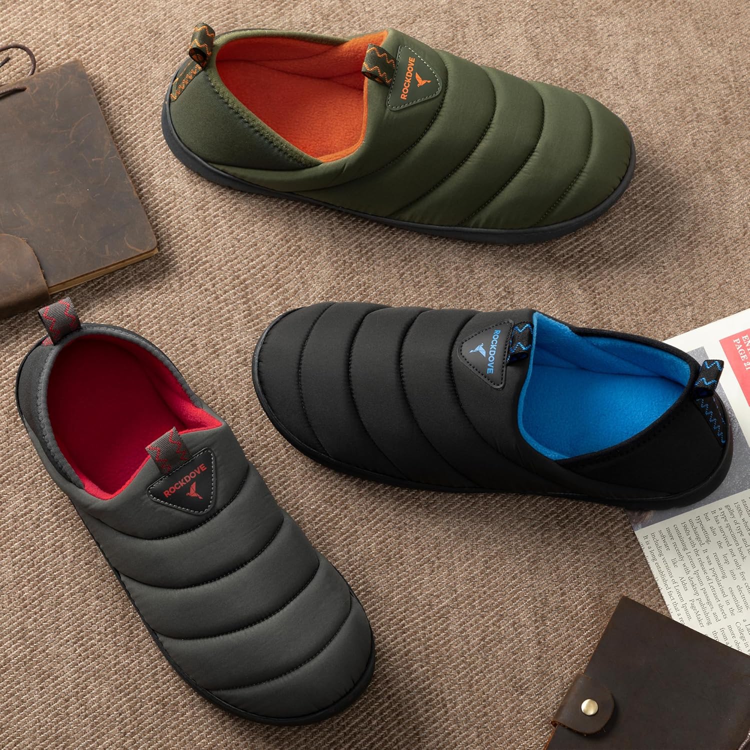 Detalle de RockDove Men's Pufflite Two-Tone Quilted Loafer Slipper with Indoor/Outdoor Sole
