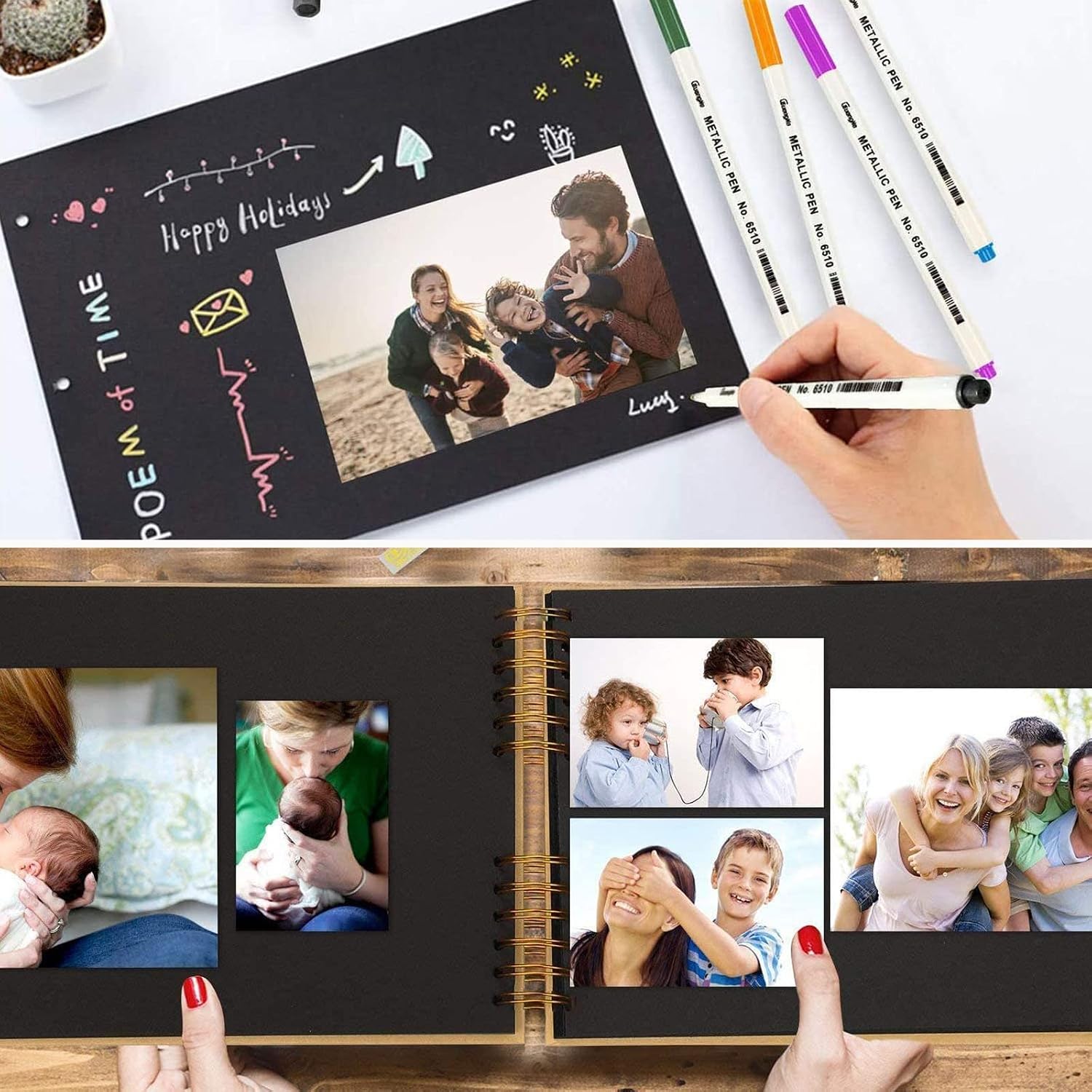 Detalle 2 de AIOR Album photo traditionnel en scrapbook spirale 31 x 21,5 cm (jaune) avec 40 feuilles noires