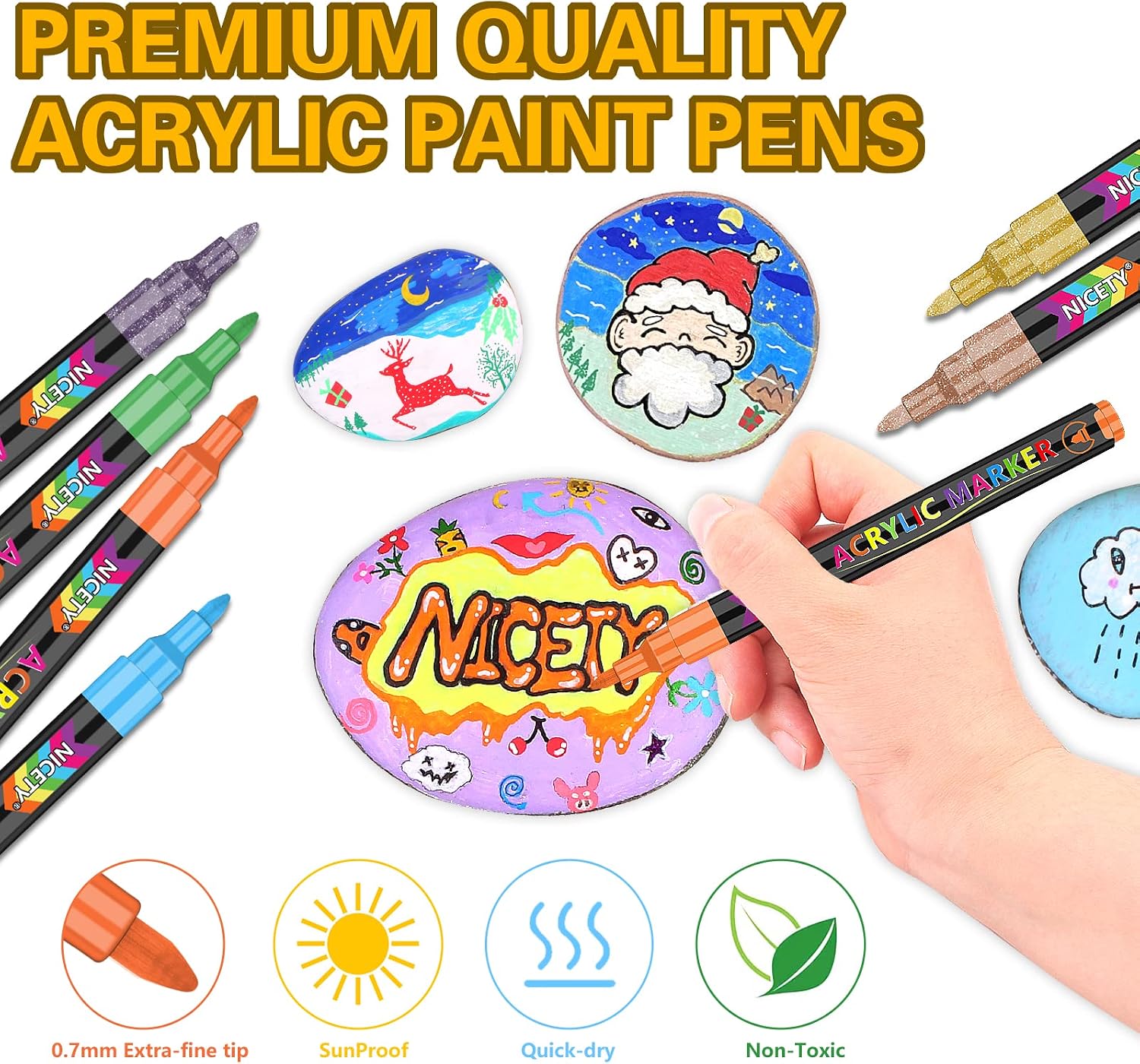 Detalle 2 de NICETY Acrylic Paint Pens Set - 72 Colours Paint Markers for Rock Painting Stone Glass Ceramic Wood Metal Fabric - 0.7mm Extra Fine Tip Water Based Acrylic Markers for Adults
NICETY Acrylic Paint Pens Set - 72 Colours Paint Mar…