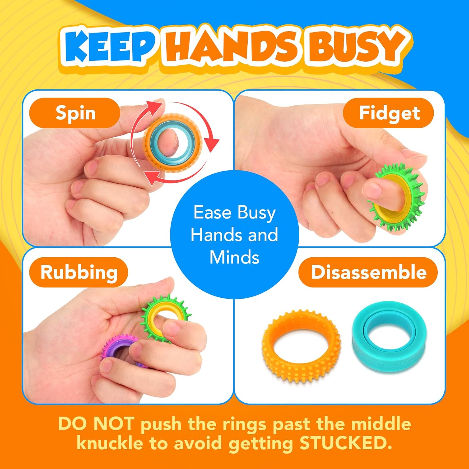 Detalle de Fidget Toy Sensory Rings for Kids — 24 Pack Sensory Spinner Rings for Calming and Focus