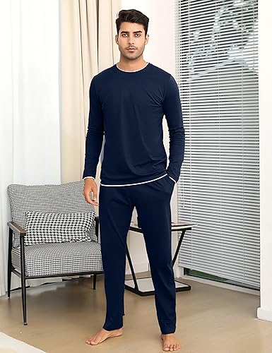 Detalle 2 de Aseniza 466-Blu Navy pigiama uomo in cotone a maniche lunghe, XXL