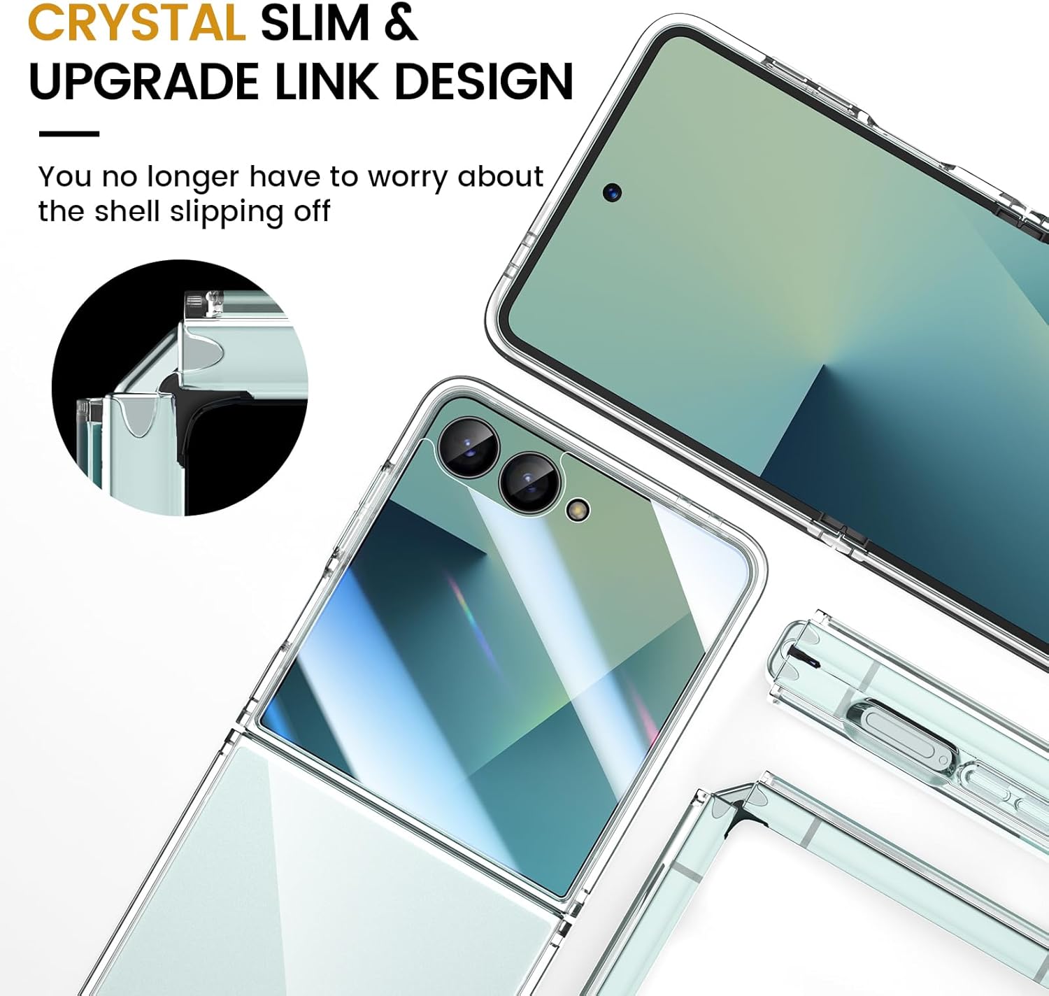 Thumbnail 1 de Doeshine Clear Case with Outer Screen Protector for Samsung Galaxy Z Flip 7 (2025) – Ultra-Thin TPU Edges, Hard PC Back