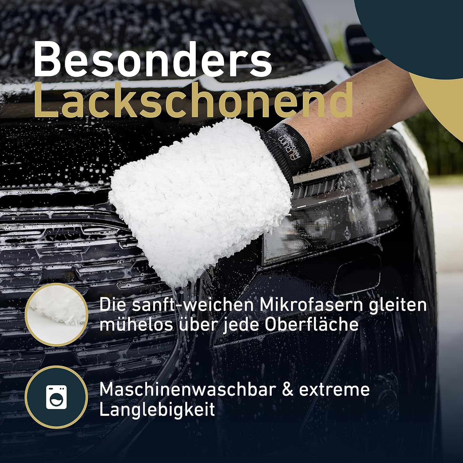 Detalle de Aurum-Performance Profi Autowaschhandschuhe aus Microfaser (2er-Set) – schonende Autopflege per Handwäsche