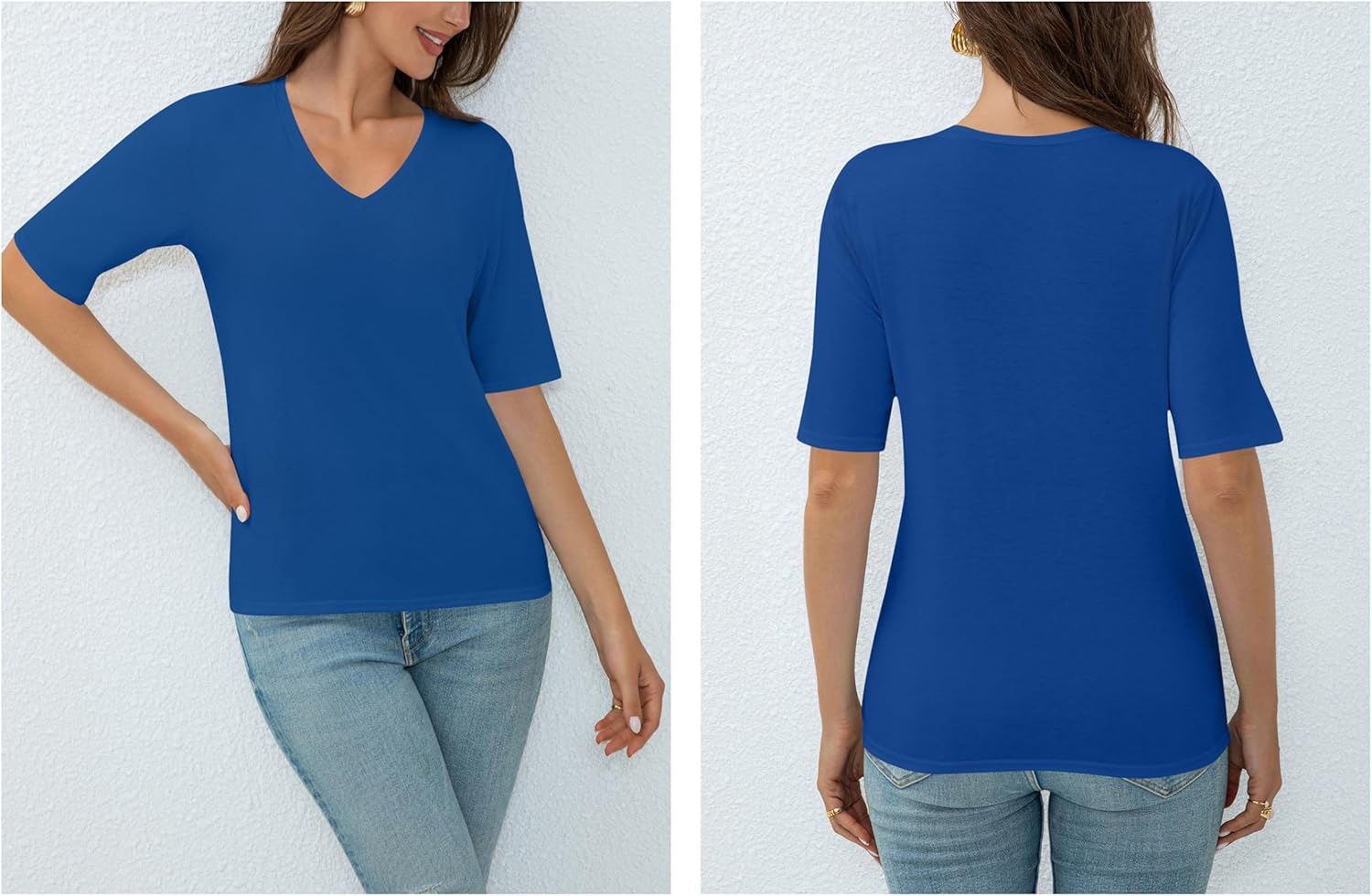 Thumbnail 4 de AirMood T-shirt d'été décontracté à manches mi-longues et col en V pour femme