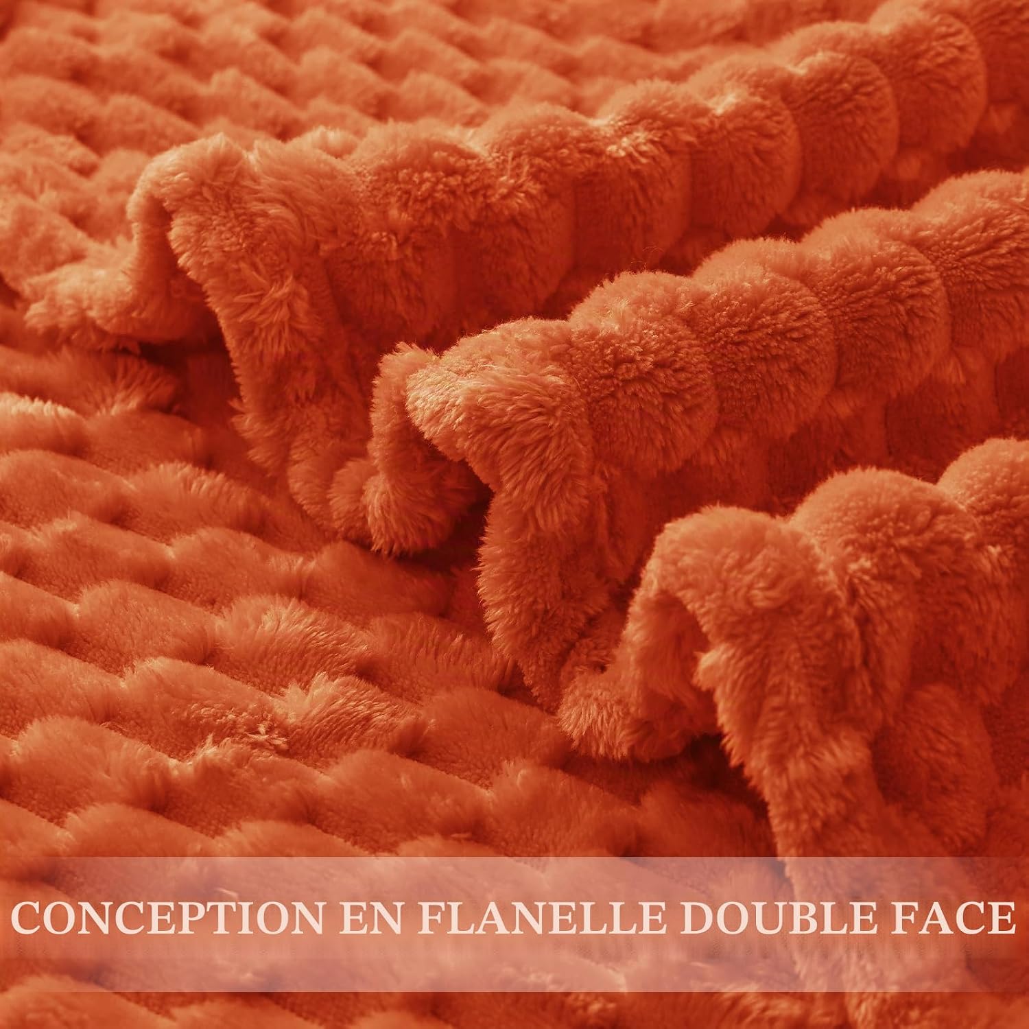 Thumbnail 4 de Exclusivo Plaid Couverture Plaide Polaire 130 x 170 cm – Orange brûlé, douceur et polyvalence pour canapé et lit