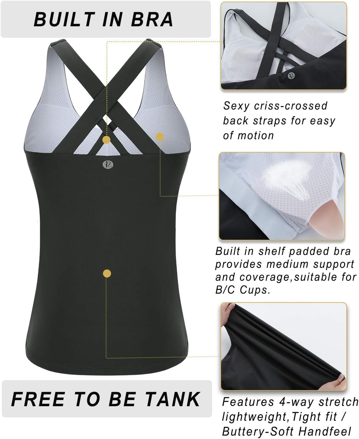 Thumbnail 3 de RUNNING GIRL Longline Sports Bra for Women with Criss-Cross Back and Removable Cups