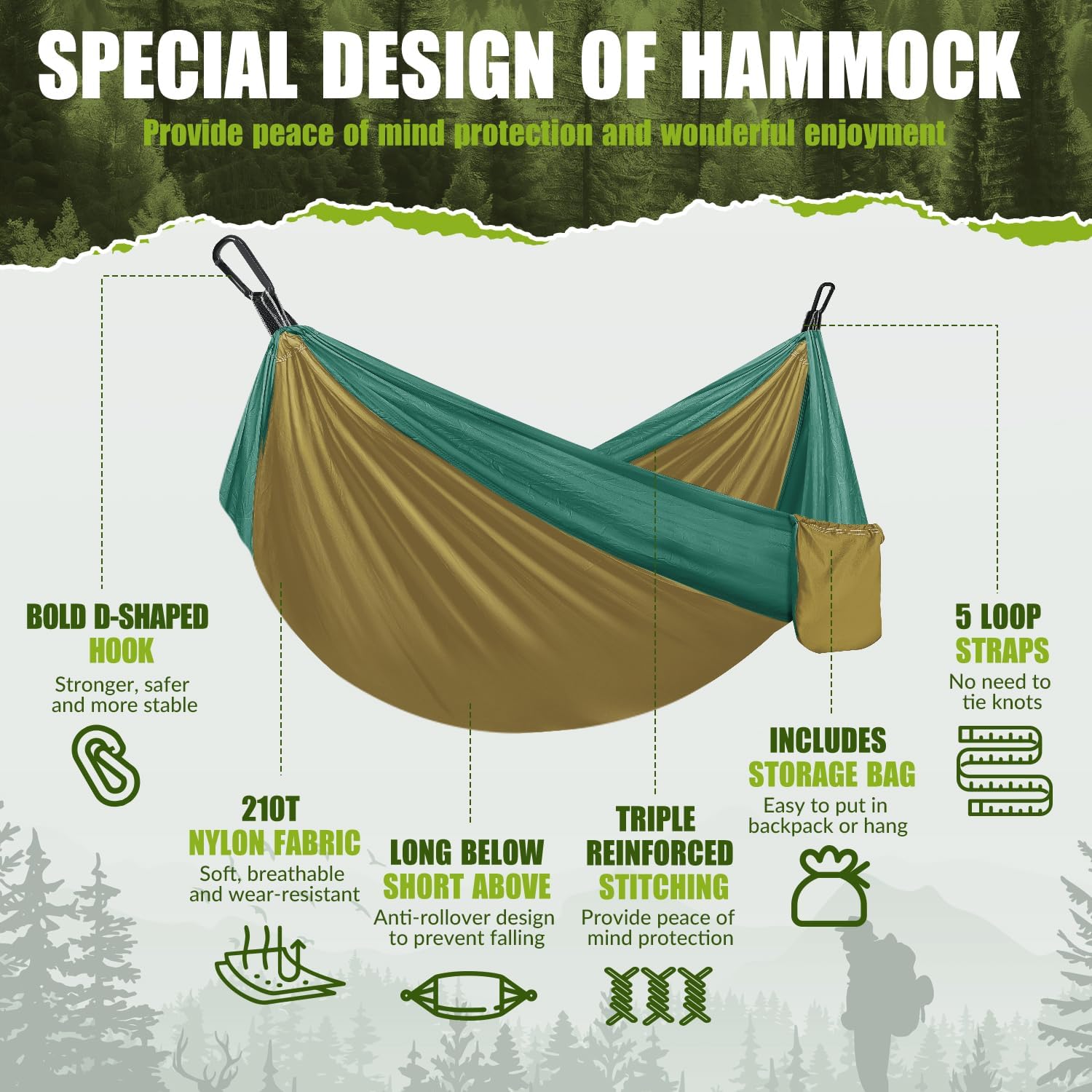 Detalle de Ultraleicht Outdoor Hängematte 300 kg Tragkraft (Reise-Fallschirm-Nylon) – für Camping, Wandern & Garten