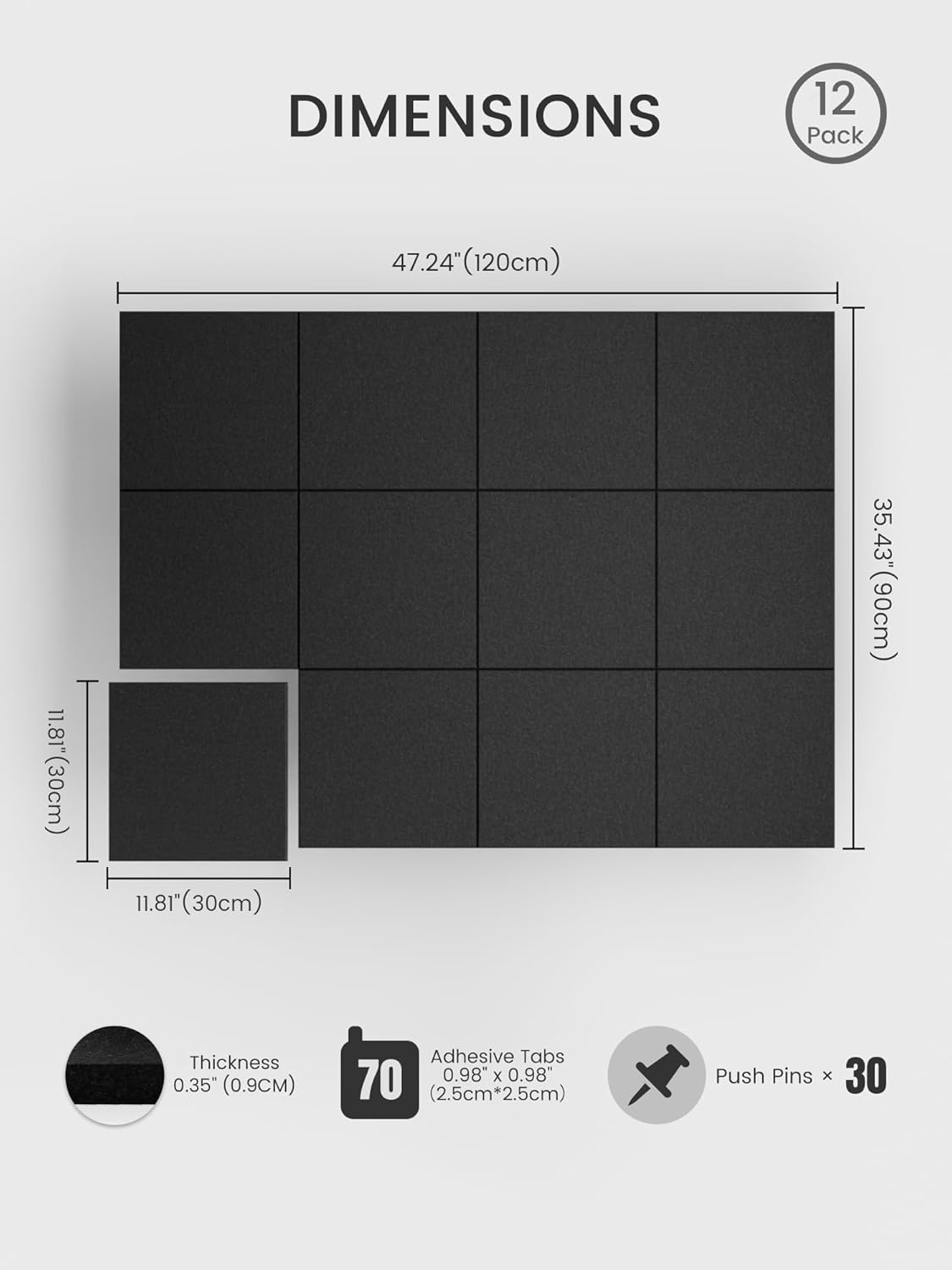 Thumbnail 1 de Bumusty Large Felt Notice Board (48" x 36") alternative, 12-pack with 70 removable adhesive tabs