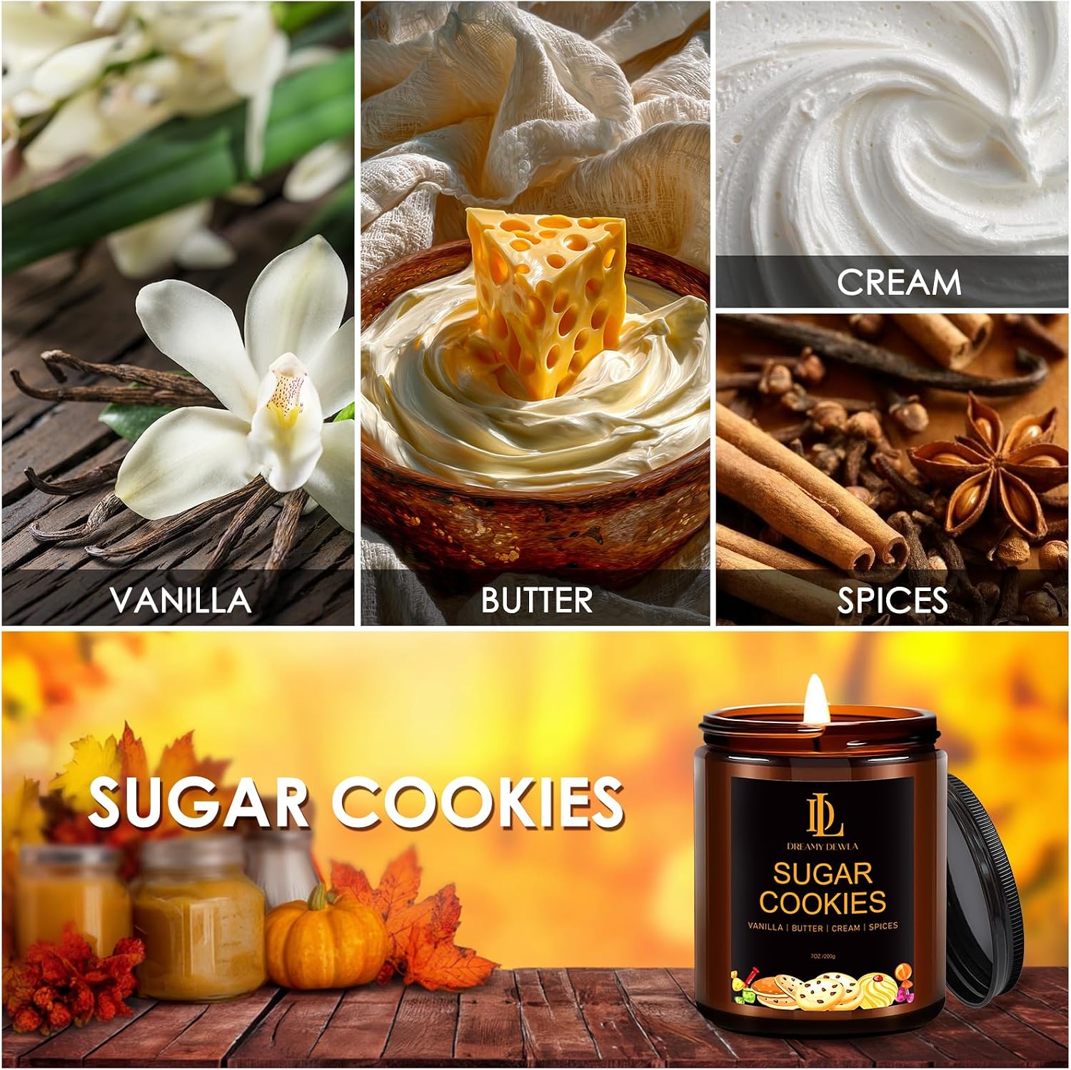 Thumbnail 4 de DL DREAMY DEWLA D005-11 Sugar Cookie Soy Wax Candle, 7 oz Jar