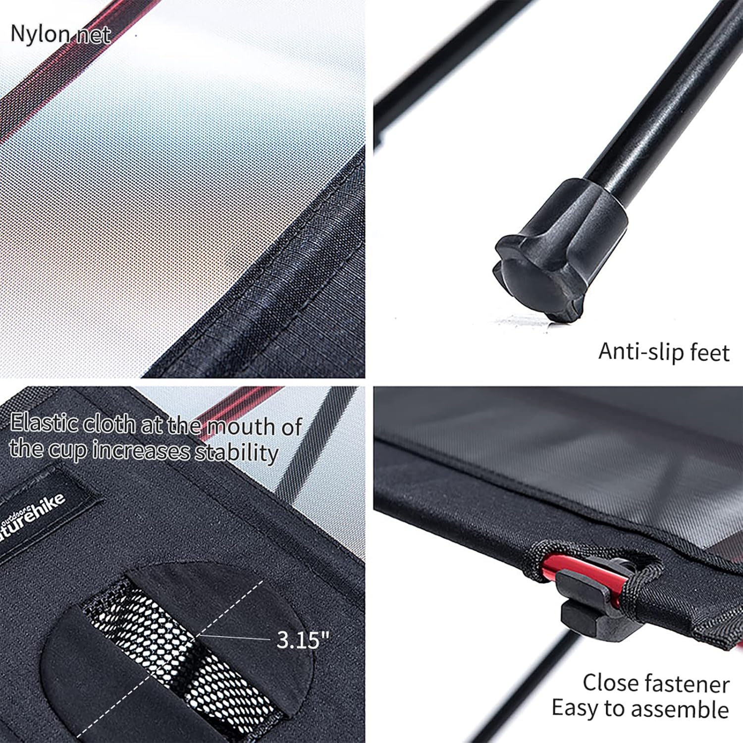 Detalle de Naturehike NH20JJ020 ultralichte klaptafel, zwart met nylon blad