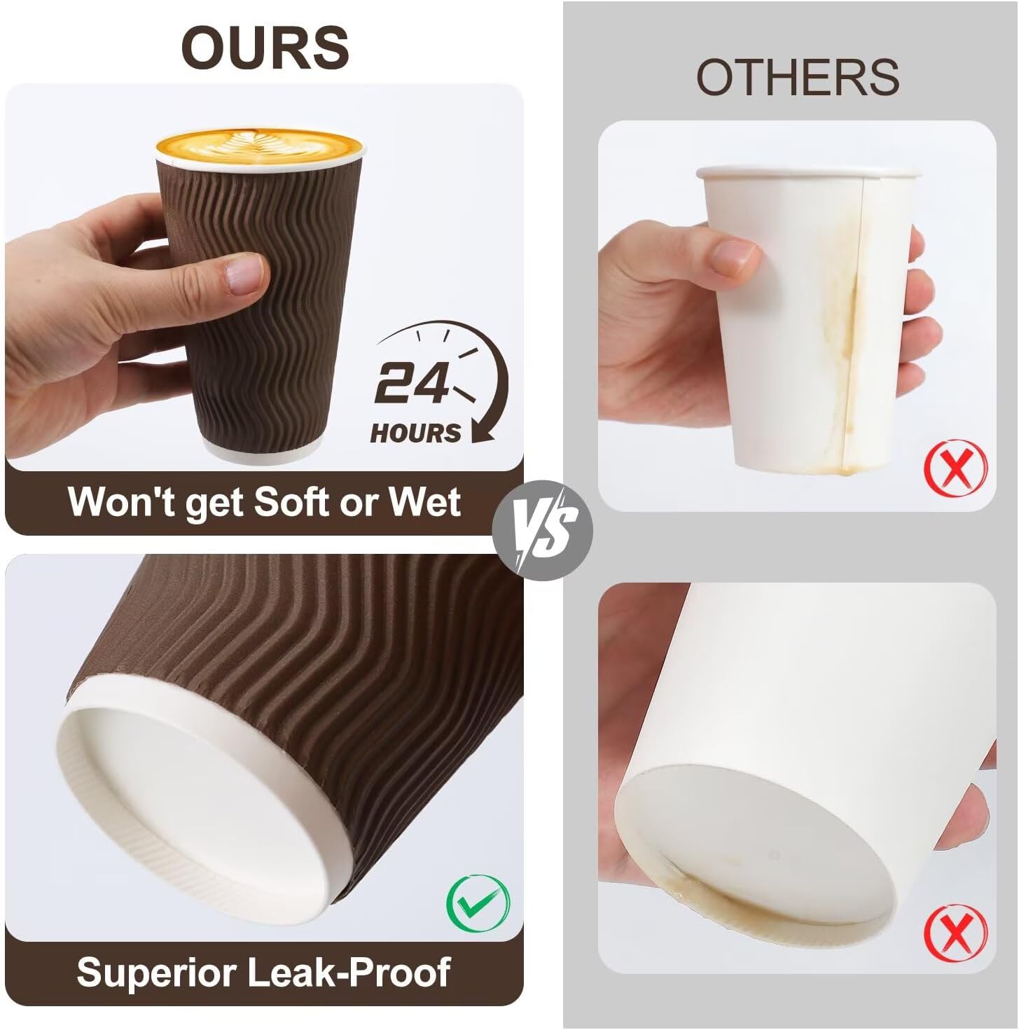 Detalle 2 de Huifany 16 oz Coffee Cups with Lids (50 Pack) — Insulated, Leak-Resistant, Disposable