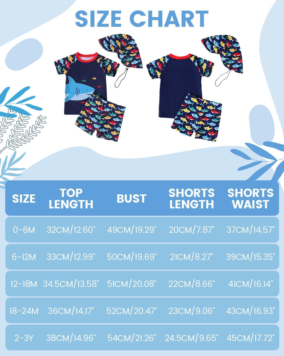 Detalle de WYTbaby Costume da bagno per bambini – set 3 pezzi, UV protection, a due pezzi con cappello, taglie da 3 mesi a 3 anni