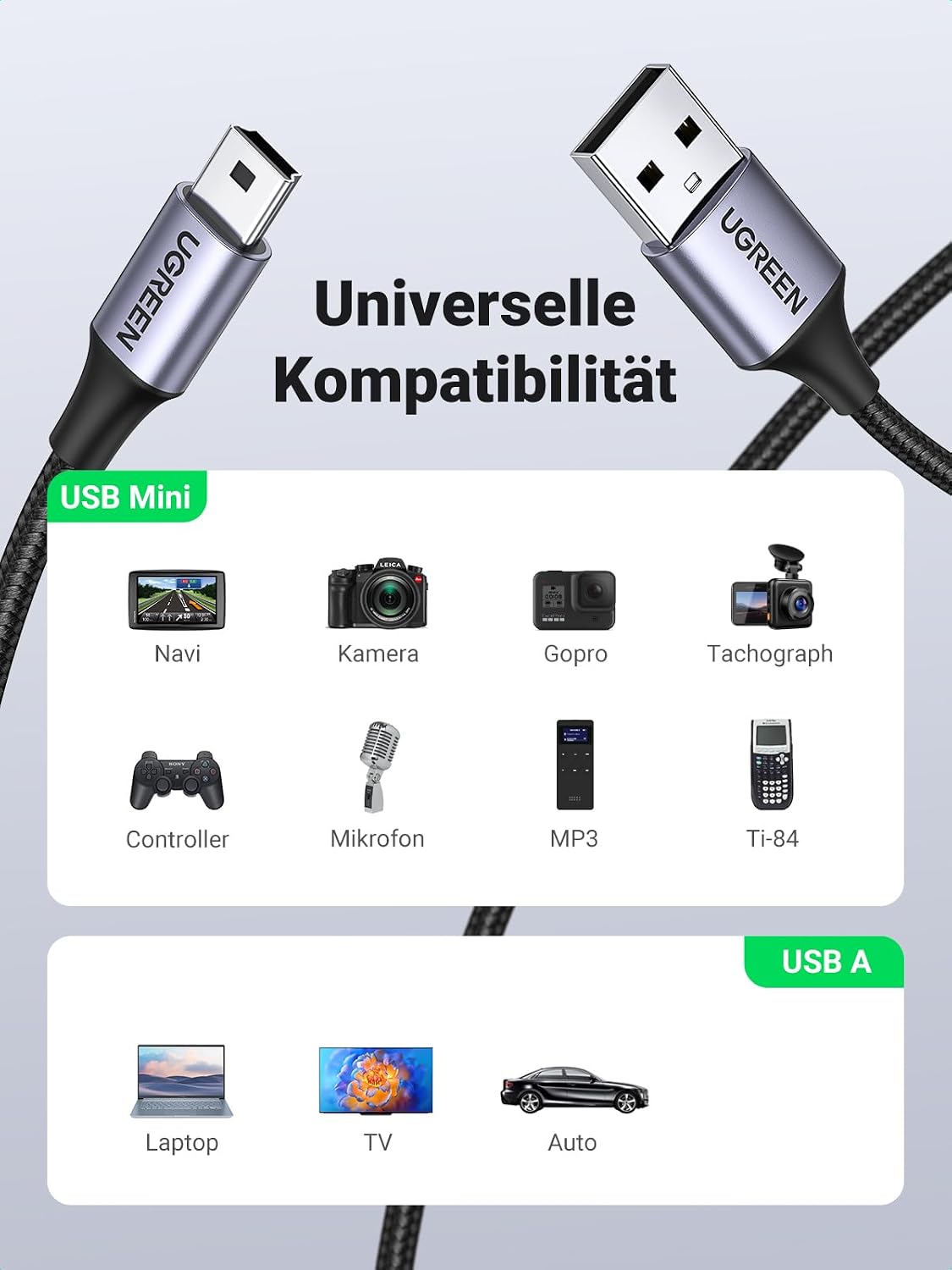 Detalle de UGREEN USB Mini-B Ladekabel 3 m