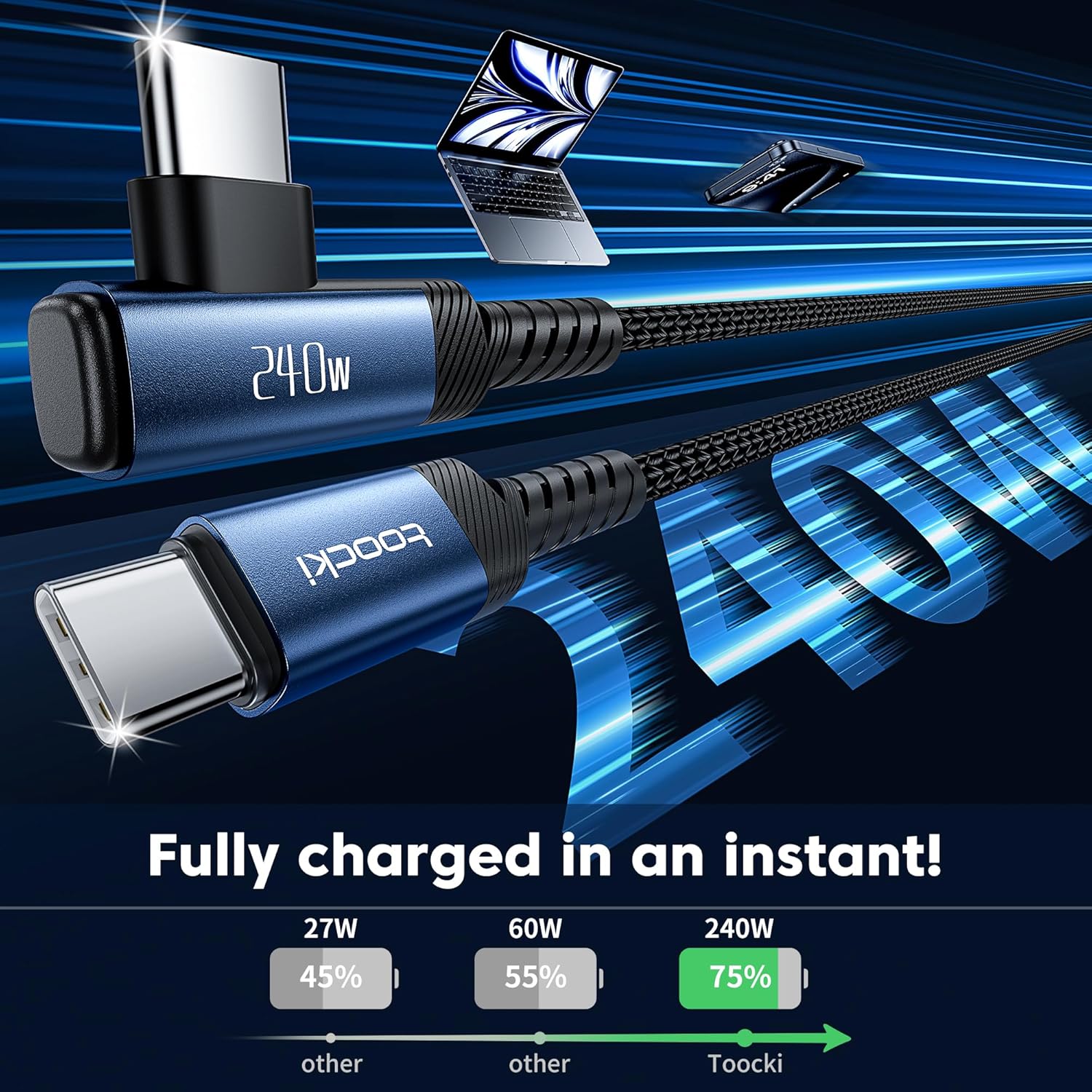 Thumbnail 1 de toocki Cable USB C a USB C 240W 3M