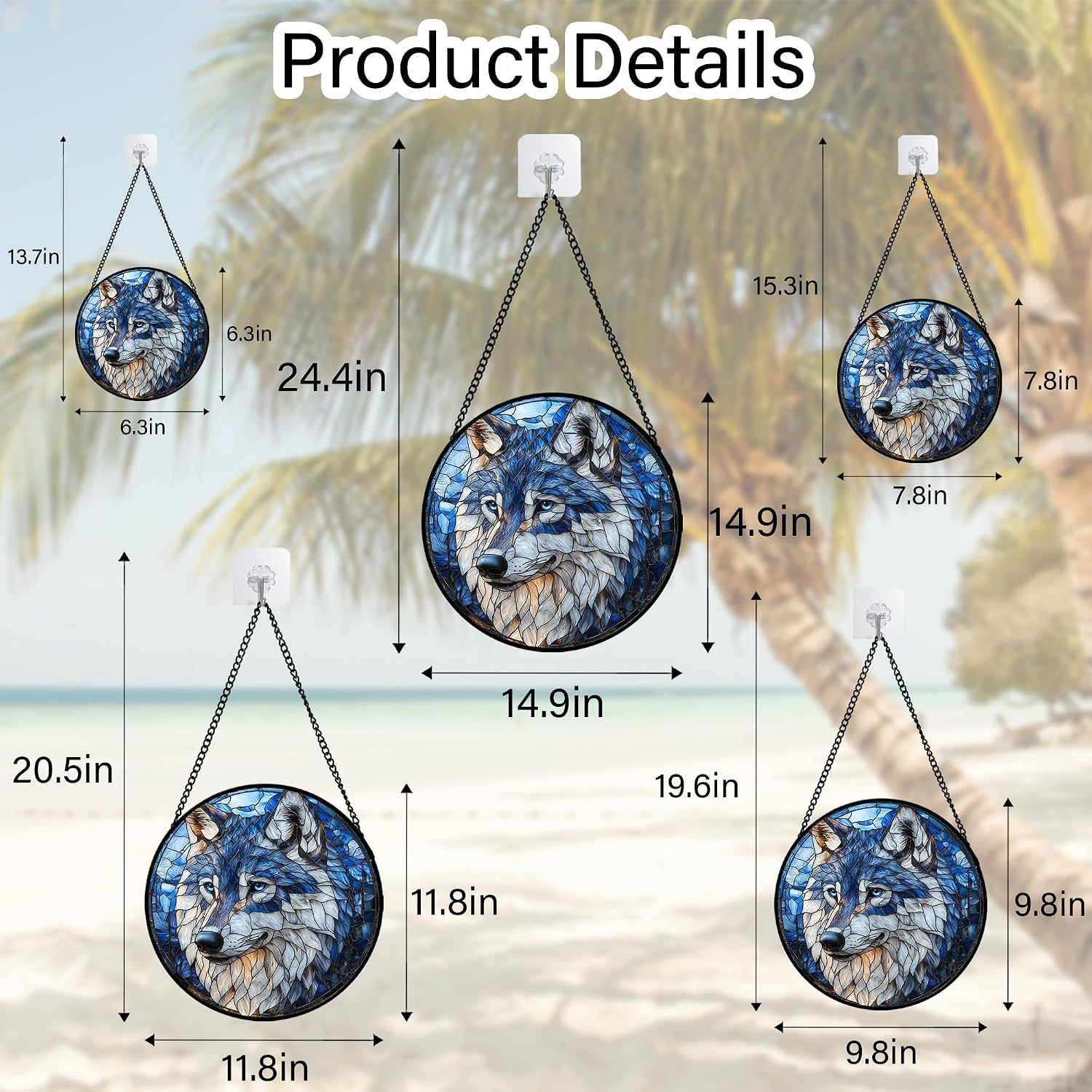 Thumbnail 6 de DASTOLL Blue Wolf Stained Glass Suncatcher, 9.8-Inch Blue and White Glass