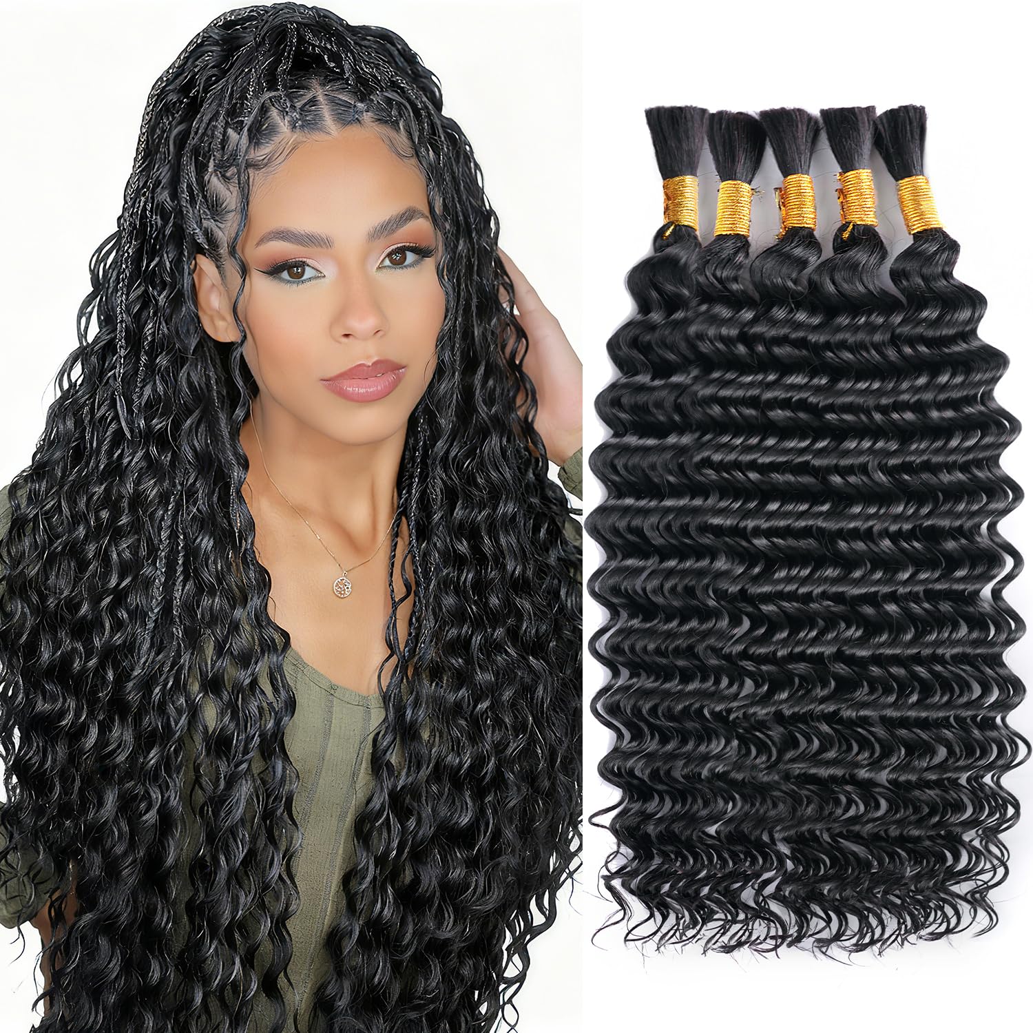 Thumbnail 6 de Miokimou Feather Crochet Human Hair 20Inch Deep Wave: Knotless, Pre-Separated for a Fuller Look