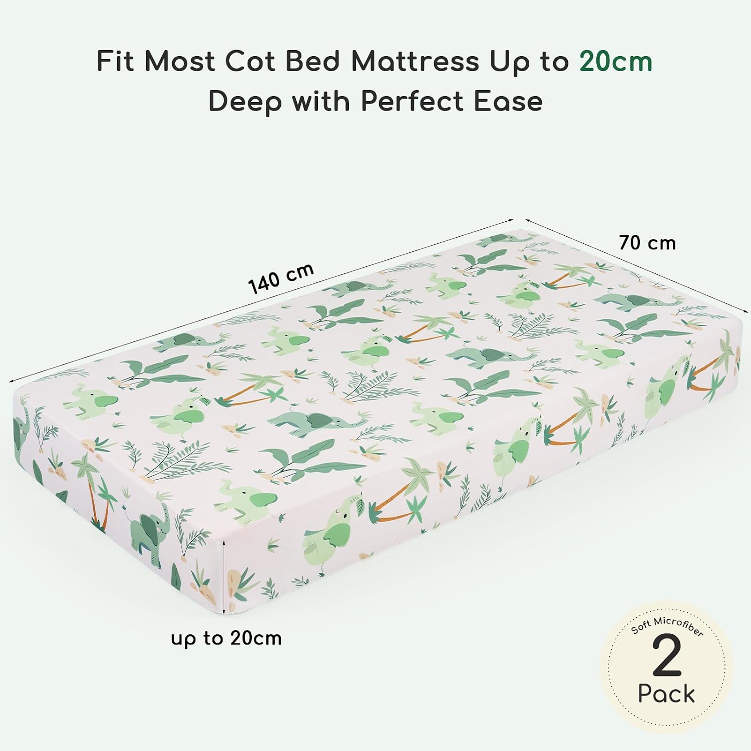 Detalle de Lot de 2 Draps Housse Bébé 70x140 cm en Microfibre Douce – Ajustable et Lavable (Vert Éléphant)