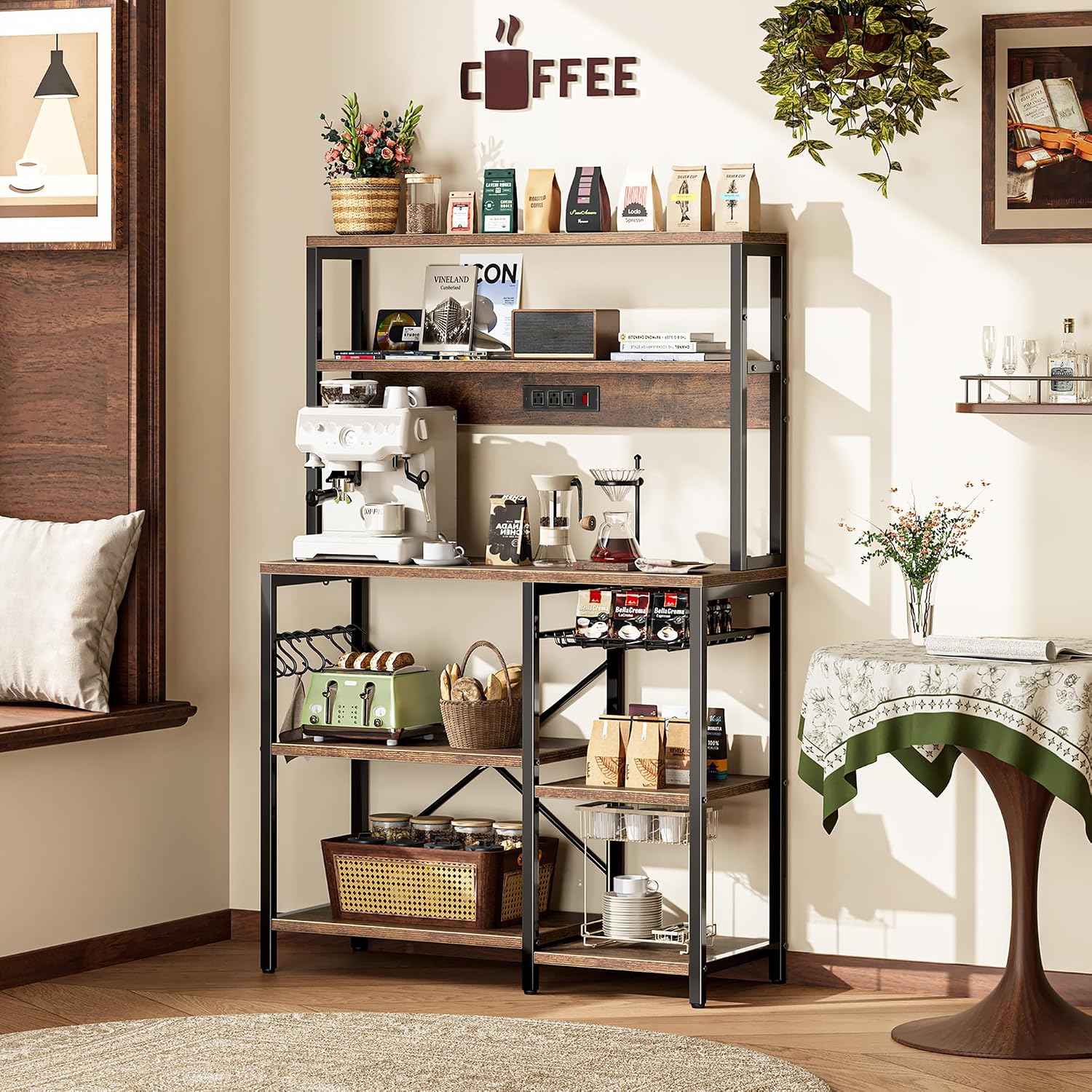 Thumbnail 5 de SUPERJARE Bakers Rack 35.4-inch coffee bar with outlet
