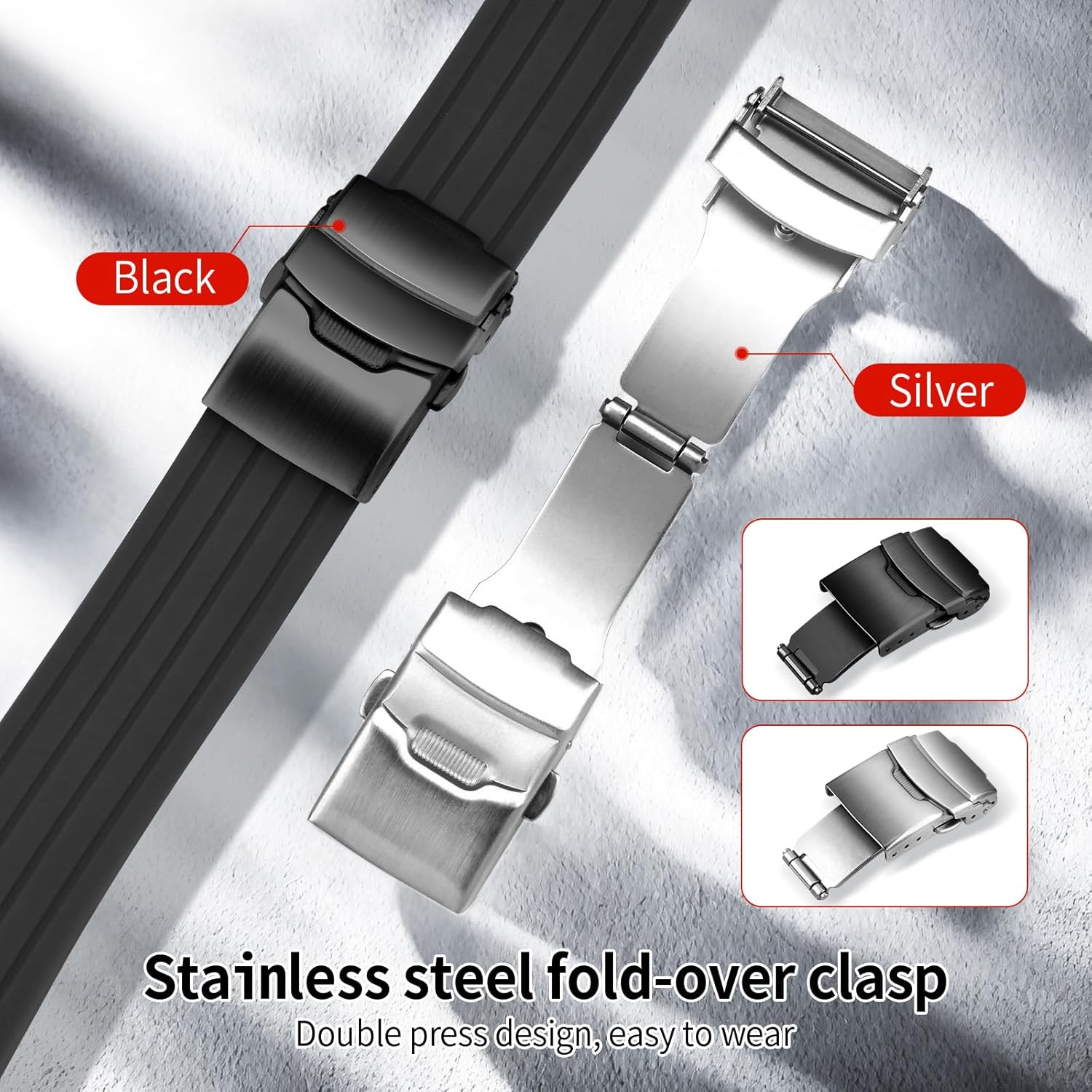 Thumbnail 3 de ULLCHRO Unisex-Kautschuk-Armband mit Edelstahl-Faltschließe in Schwarz (schneller Wechsel)