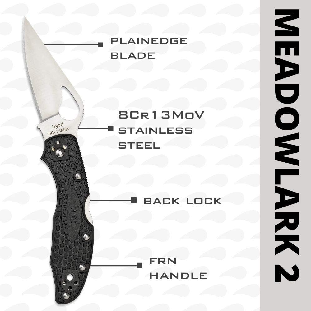 Detalle de Spyderco Byrd Meadowlark 2 BY04PBK2 vouwmes met glad lemmet
