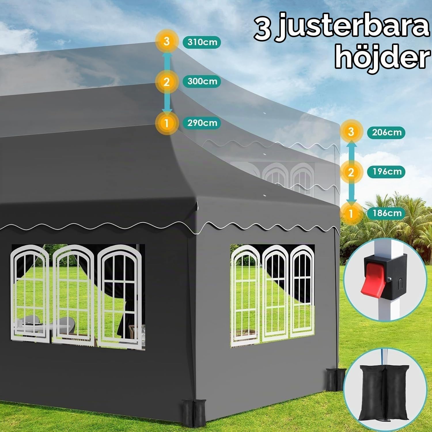 Thumbnail 6 de LIFERUN PAV-002 hopfällbar paviljong 3 x 6 m med UV-skydd 50+