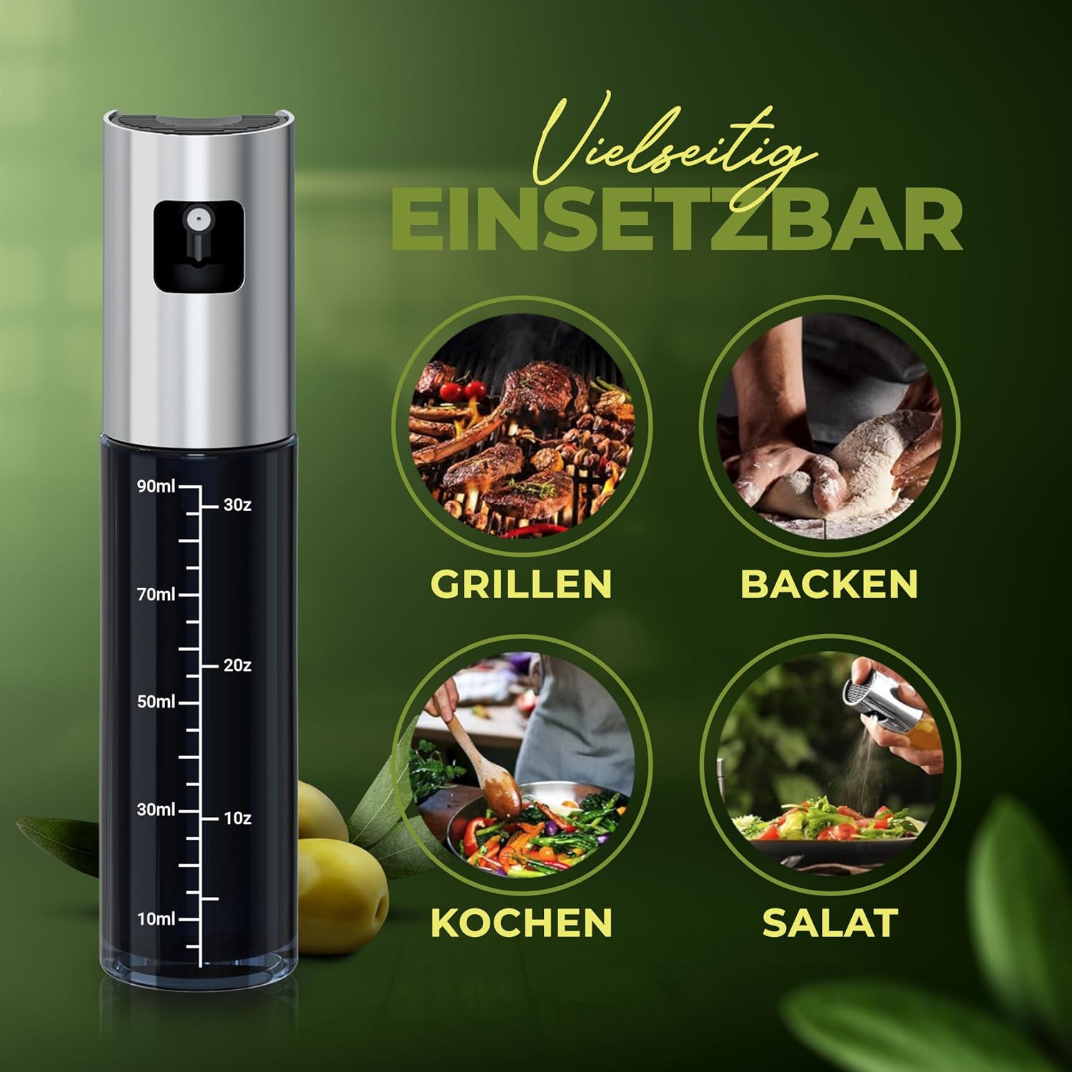 Thumbnail 6 de Leisure Life® Hochwertiger Ölsprüher mit UV-Schutzglas (Obsidian Black) – 100% BPA-frei