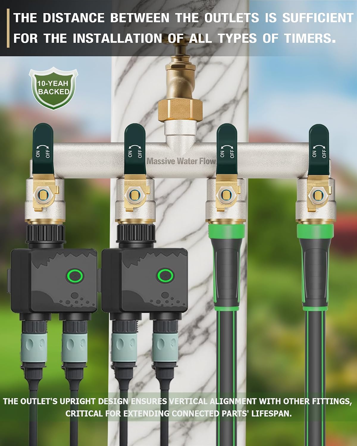 Detalle de HugWaFlw 4-way Hose Pipe Splitter (3/4 inch) in solid brass with ball valve control